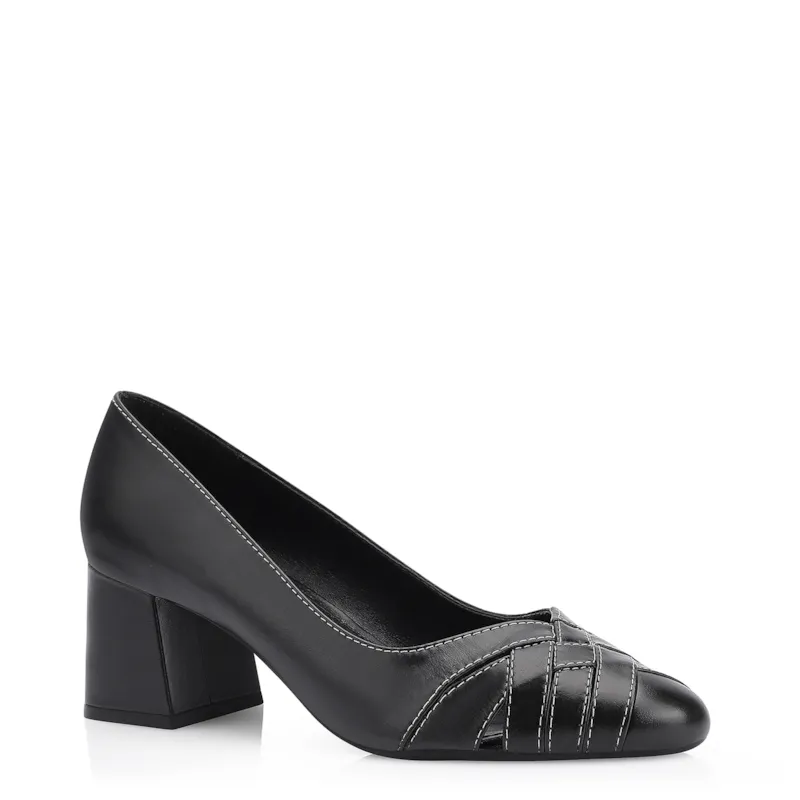 Scarpin Tressê Couro Preto