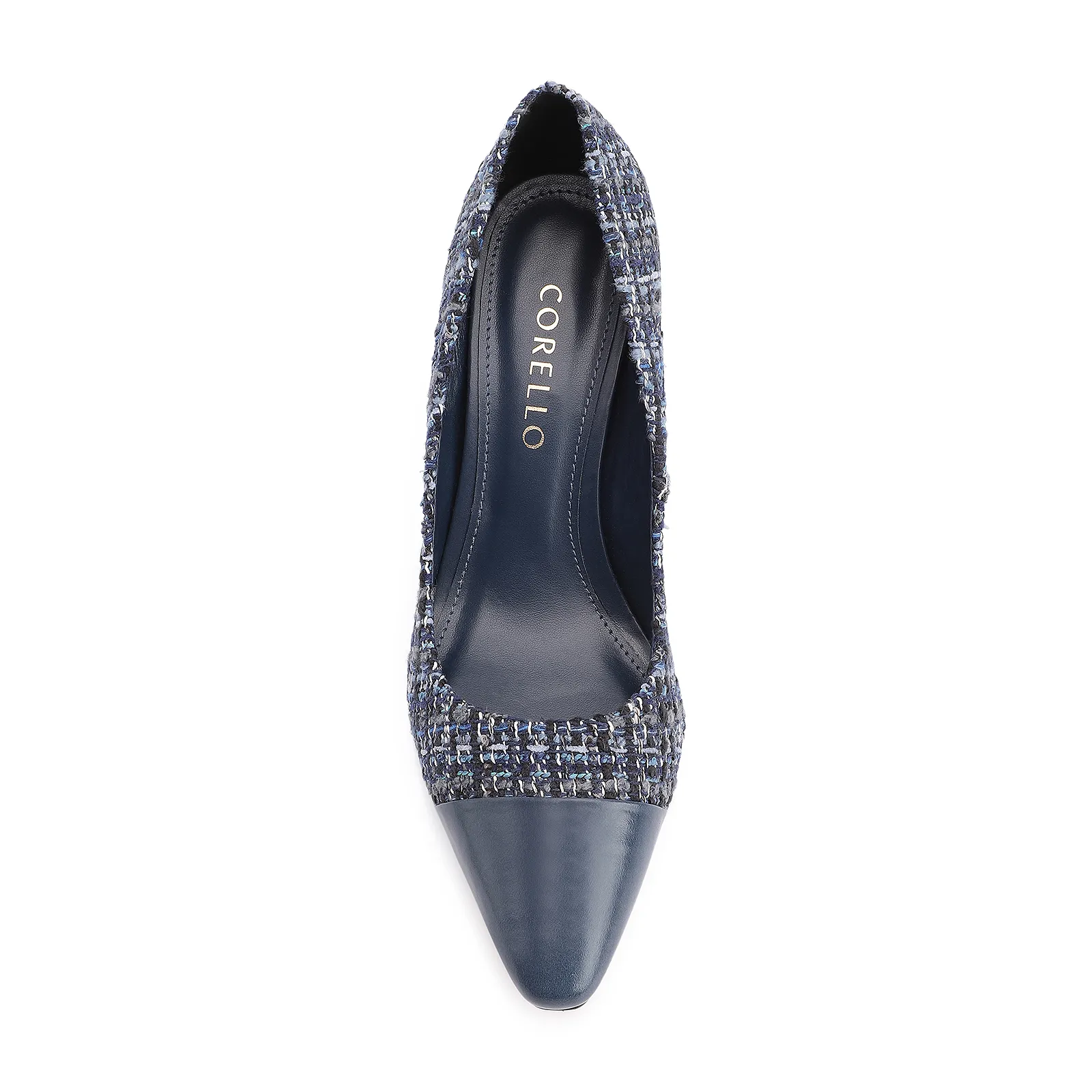 Scarpin Tweed Azul/Couro Azul