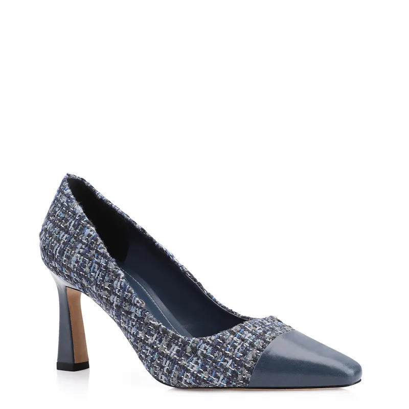 Scarpin Tweed Azul/Couro Azul