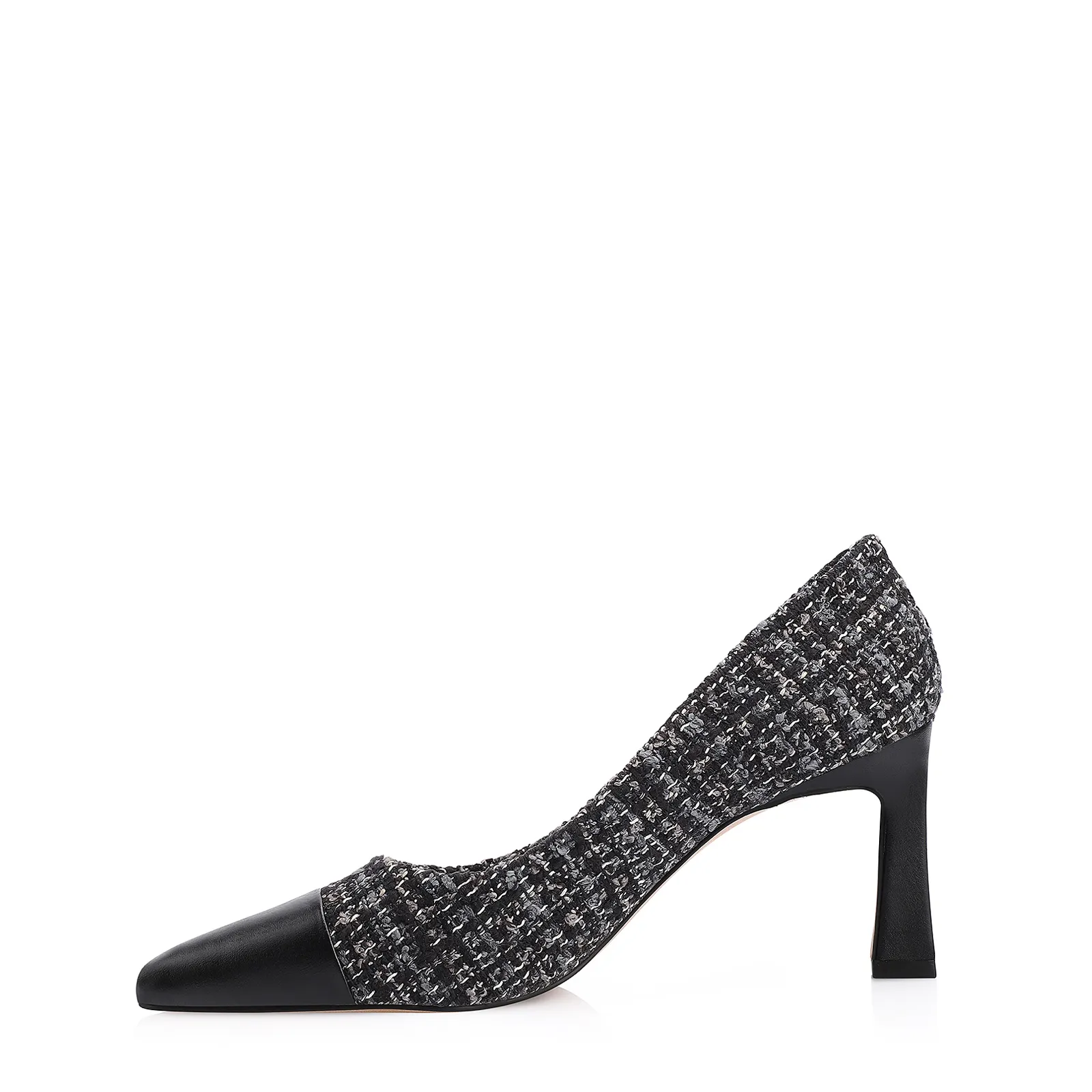 Scarpin Tweed Preto/Couro Preto