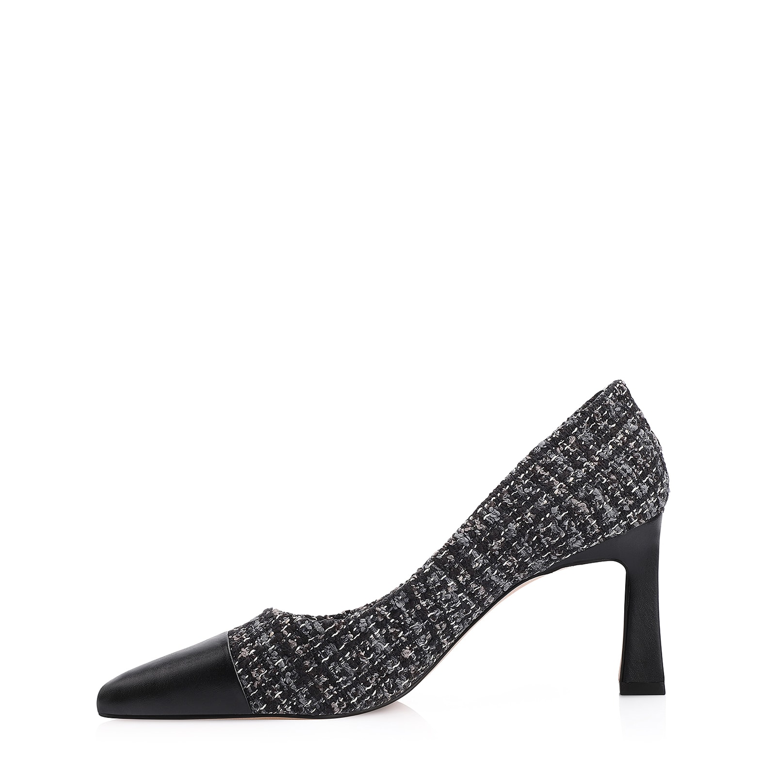 Scarpin Tweed Preto/Couro Preto