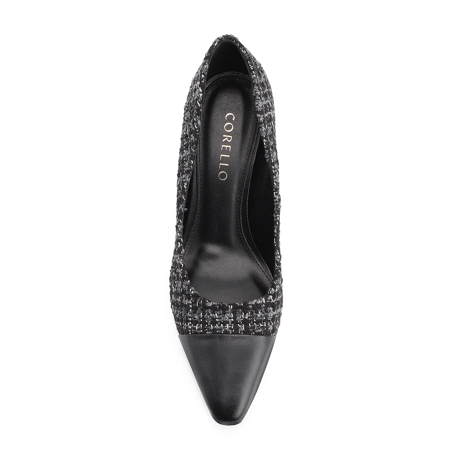 Scarpin Tweed Preto/Couro Preto