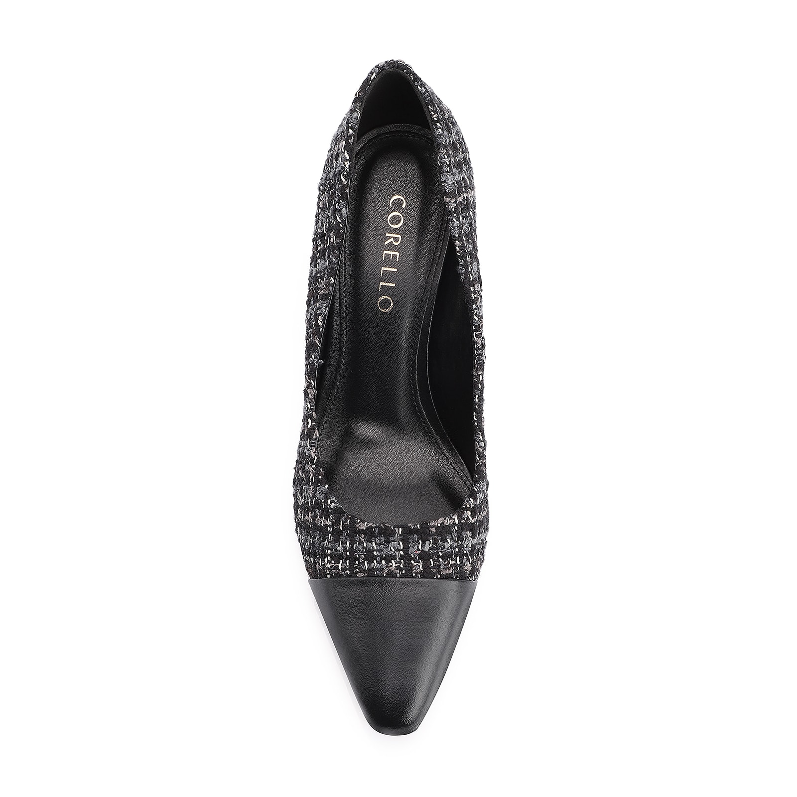 Scarpin Tweed Preto/Couro Preto
