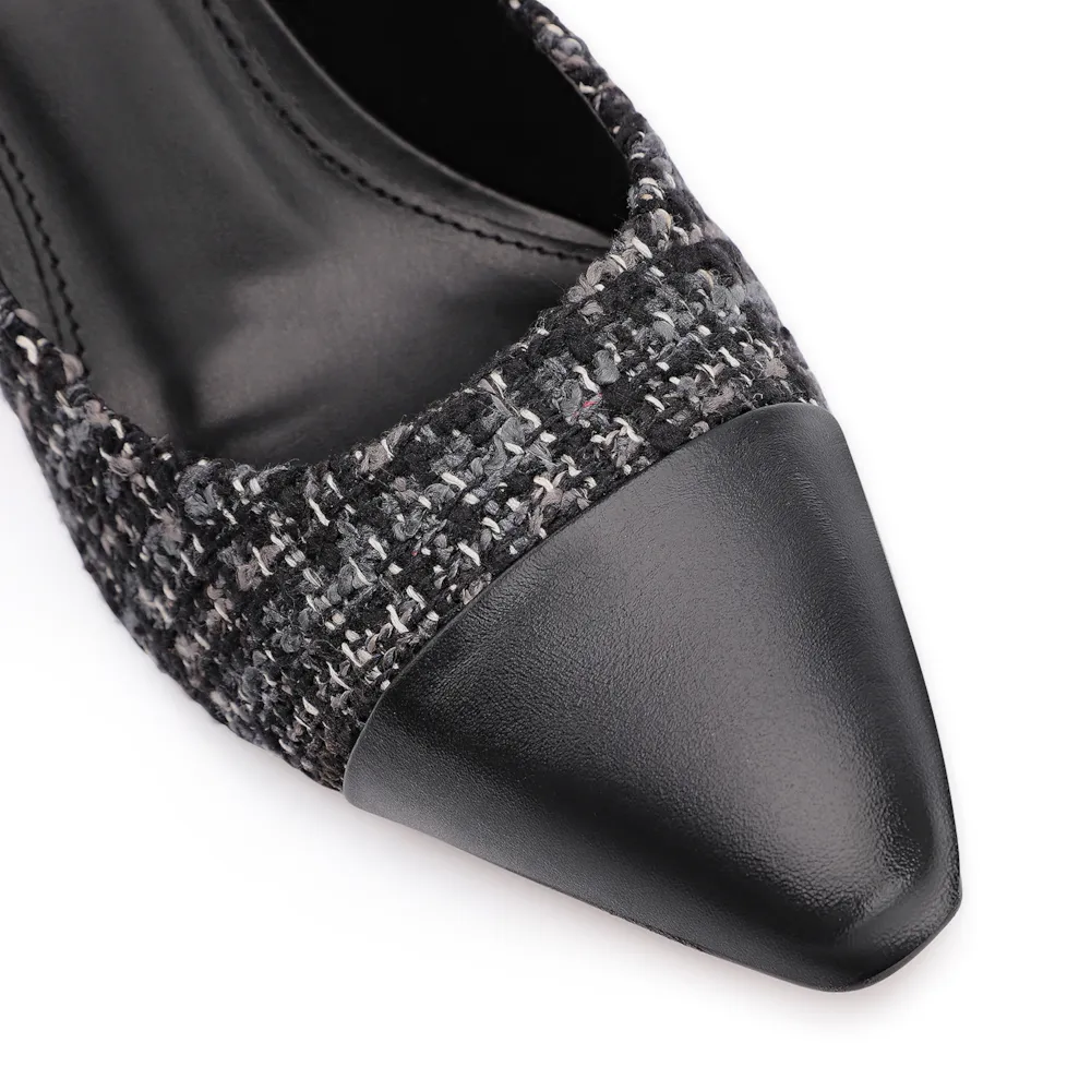 Scarpin Tweed Preto/Couro Preto - imagem 6