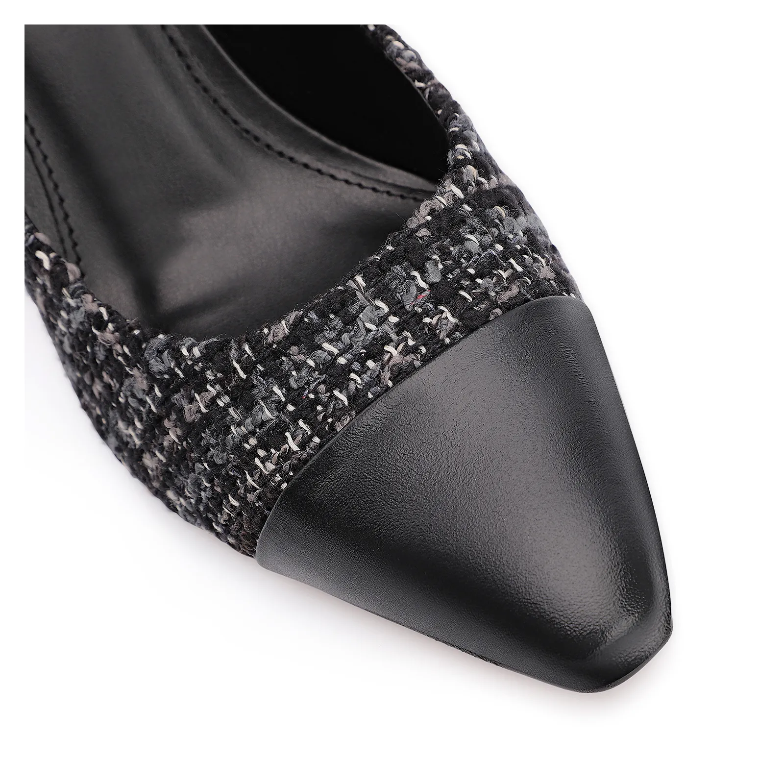Scarpin Tweed Preto/Couro Preto
