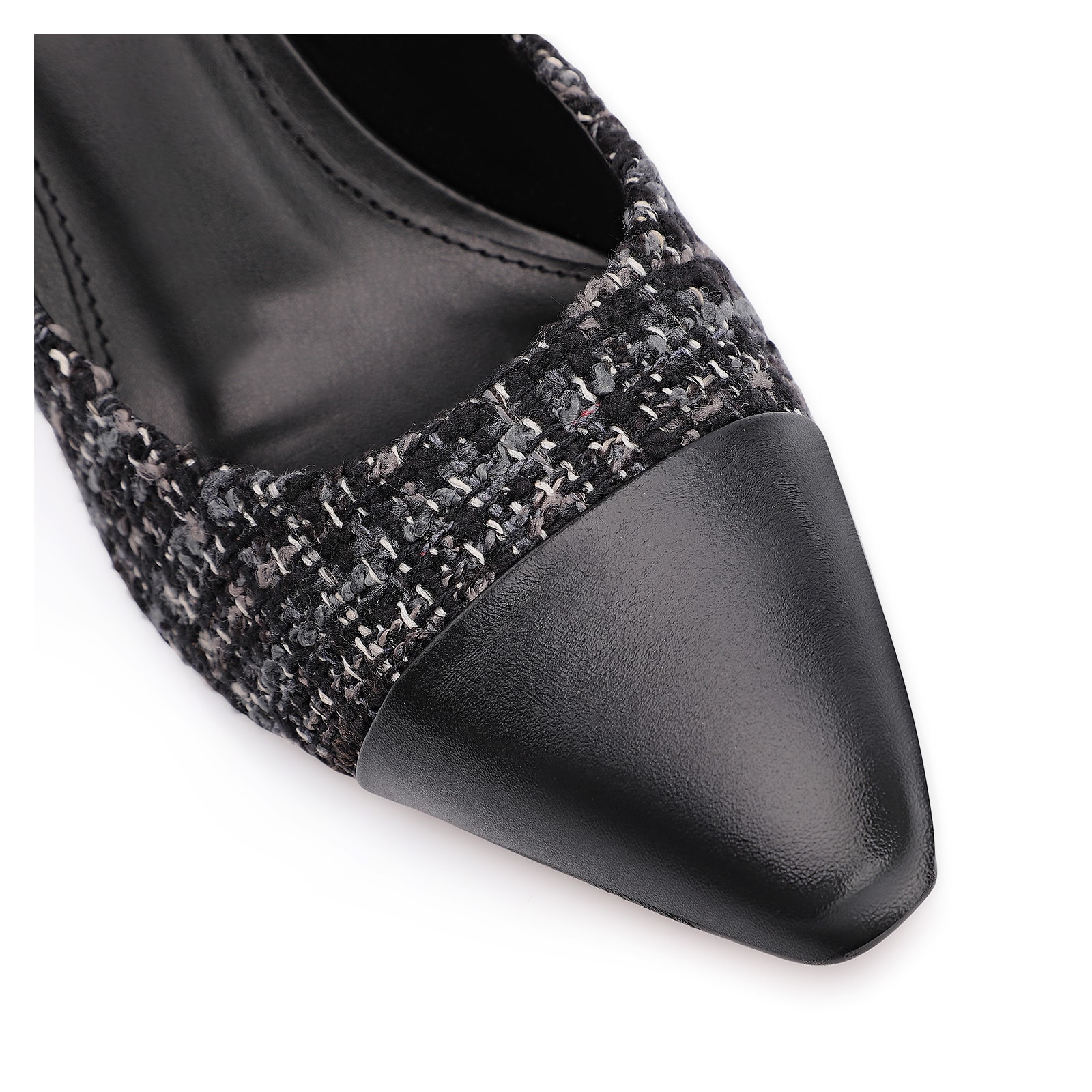 Scarpin Tweed Preto/Couro Preto
