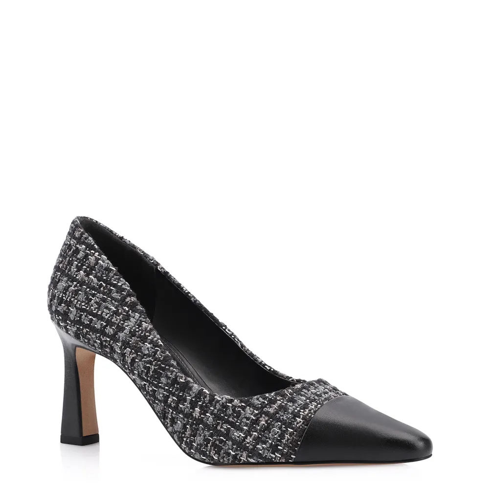 Scarpin Tweed Preto/Couro Preto