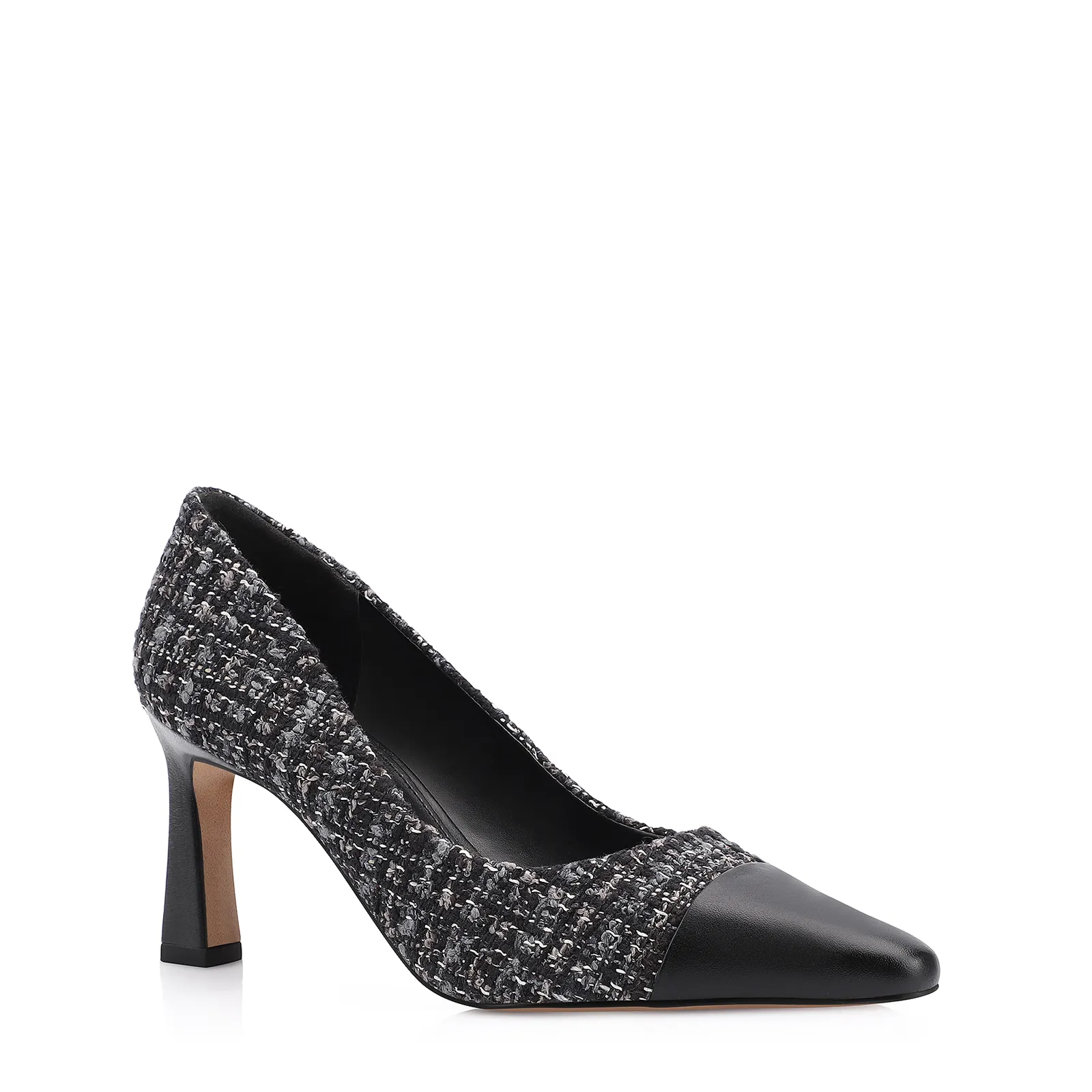 Scarpin Tweed Preto/Couro Preto