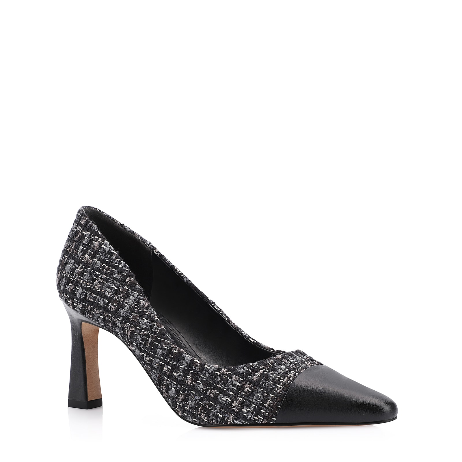 Scarpin Tweed Preto/Couro Preto