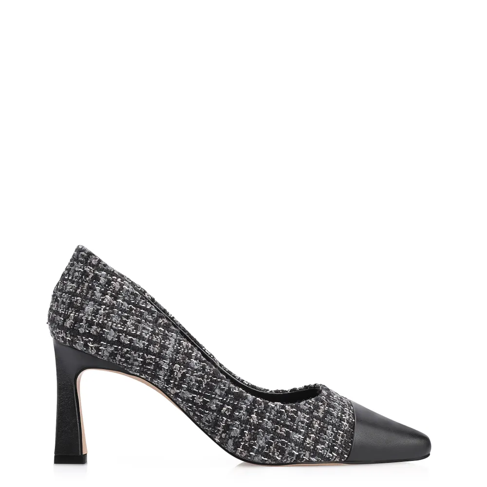Scarpin Tweed Preto/Couro Preto - imagem 2
