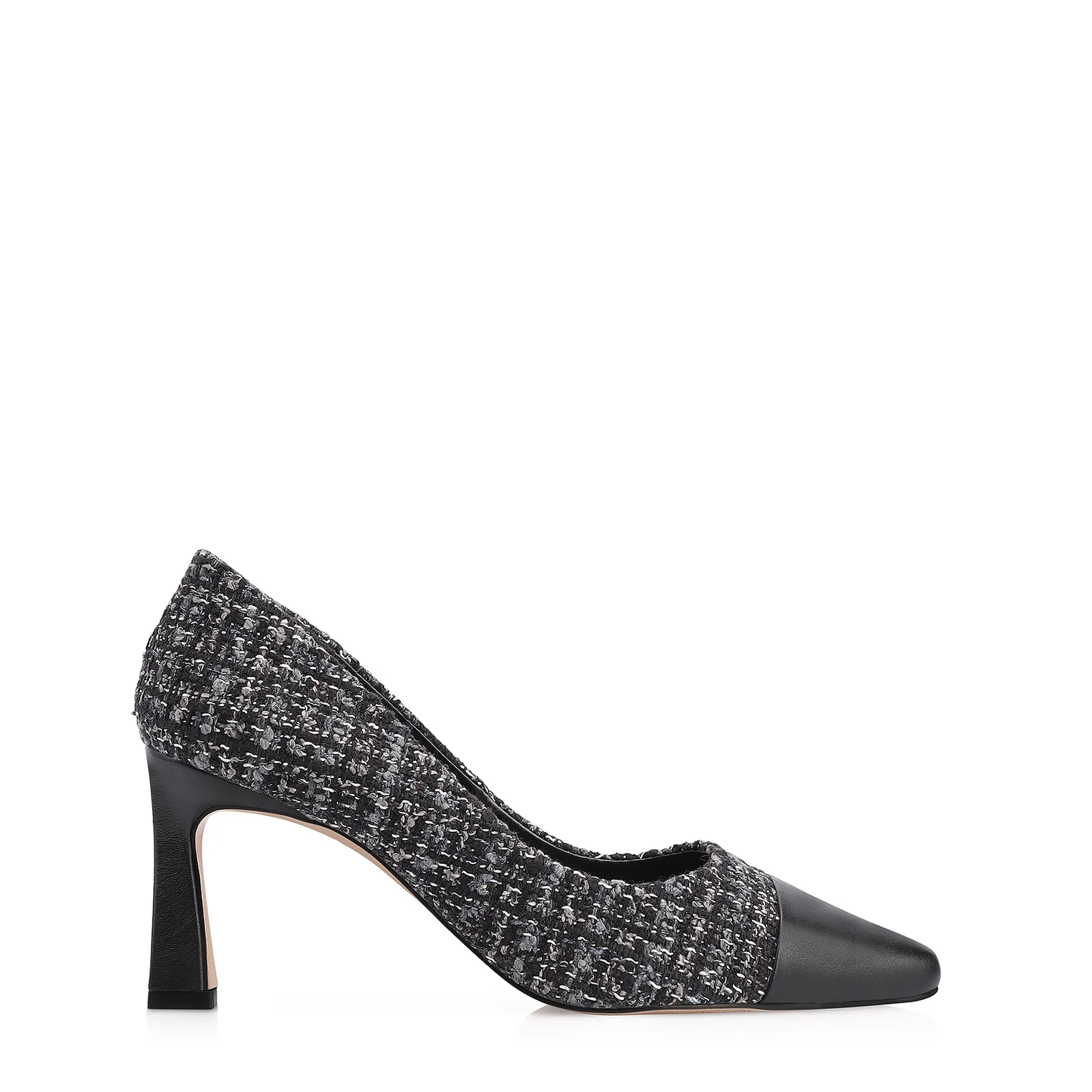Scarpin Tweed Preto/Couro Preto