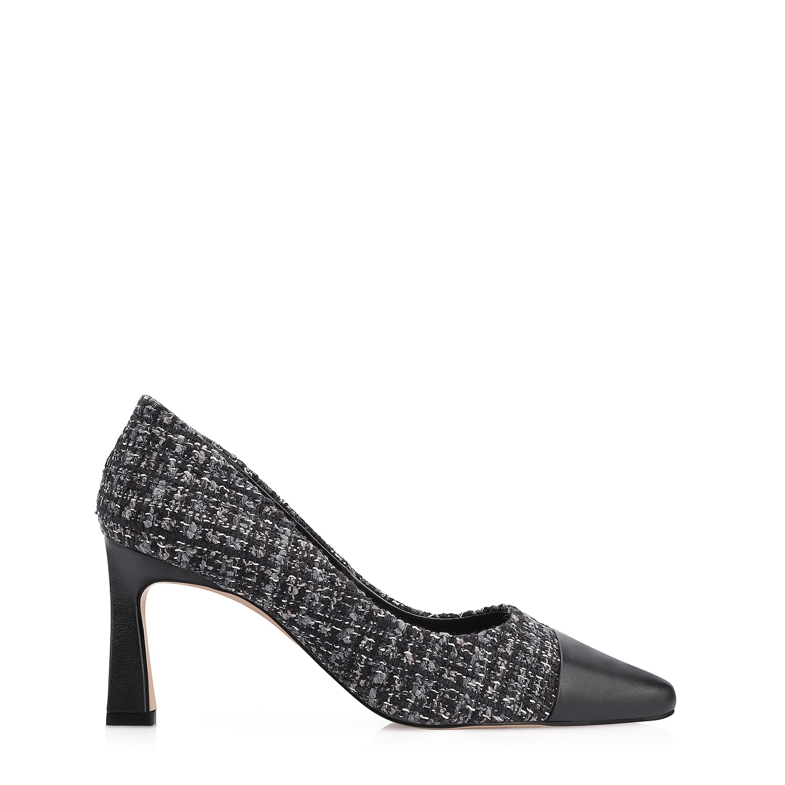 Scarpin Tweed Preto/Couro Preto
