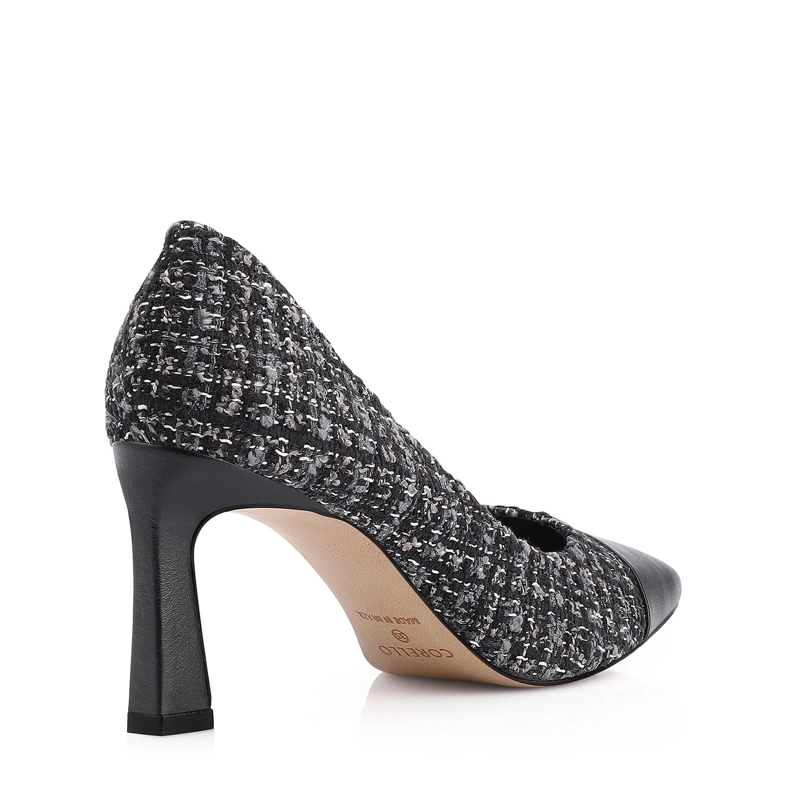 Scarpin Tweed Preto/Couro Preto