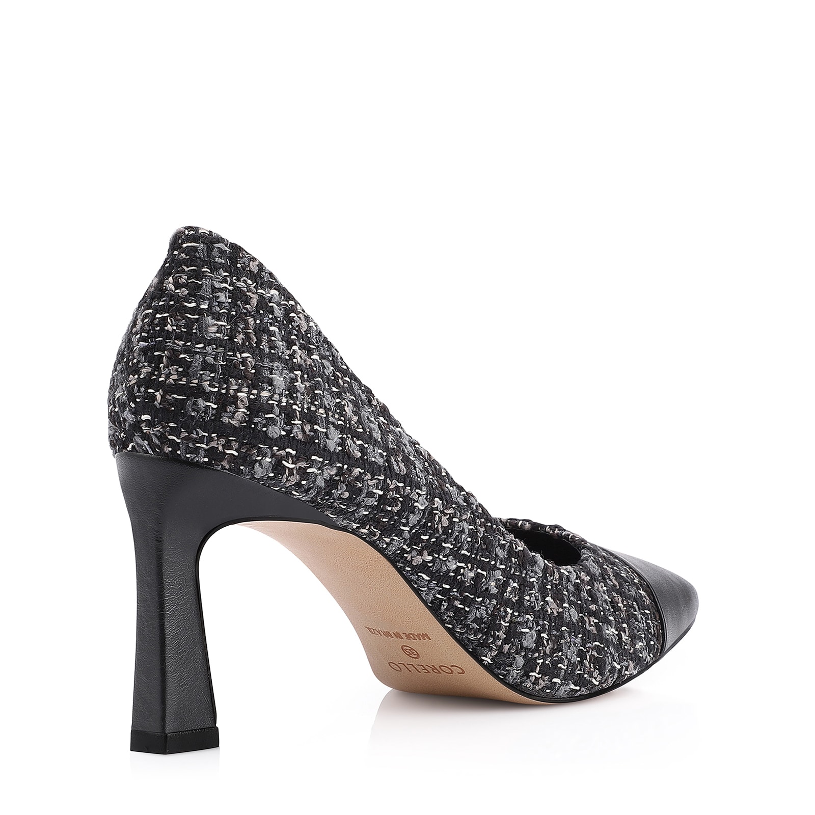 Scarpin Tweed Preto/Couro Preto