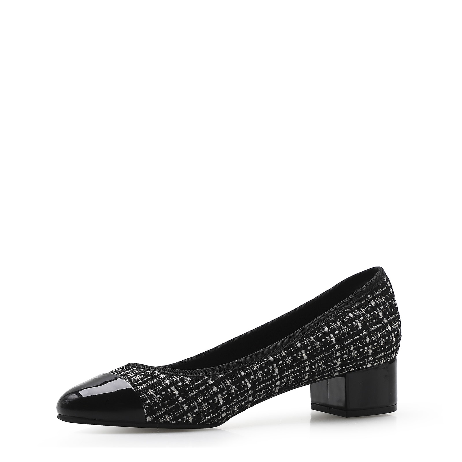 Scarpin Tweed Preto/Verniz Preto