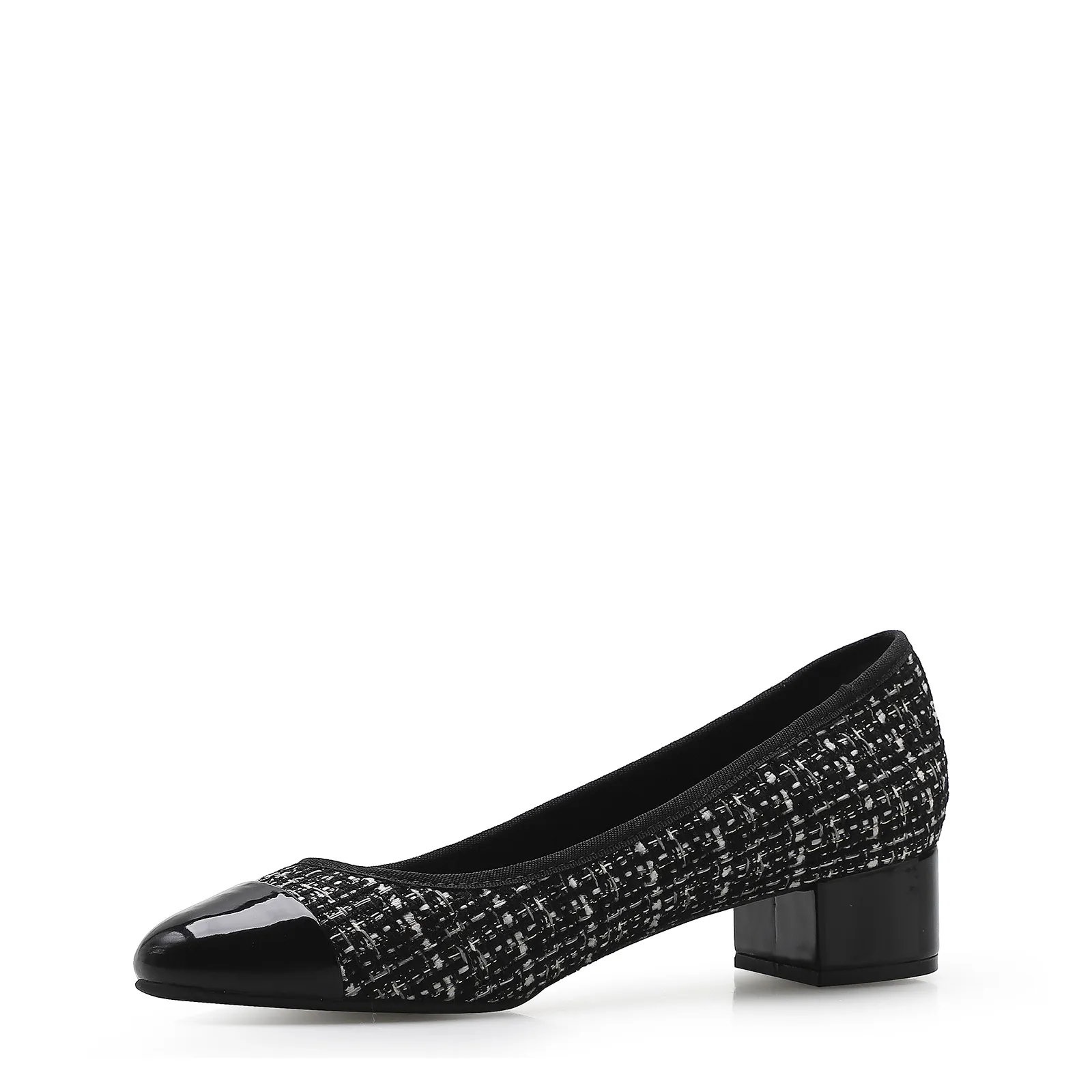 Scarpin Tweed Preto/Verniz Preto