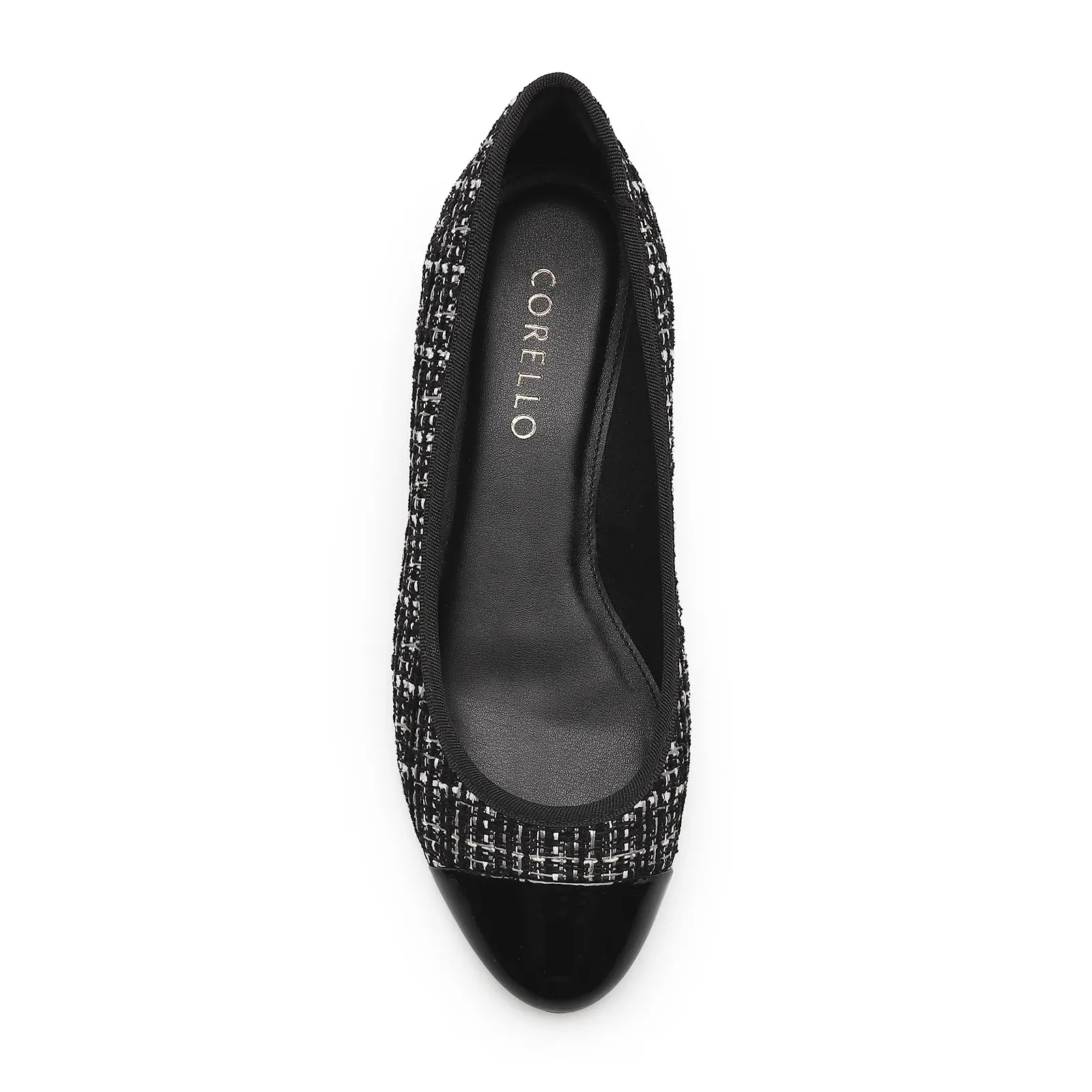 Scarpin Tweed Preto/Verniz Preto