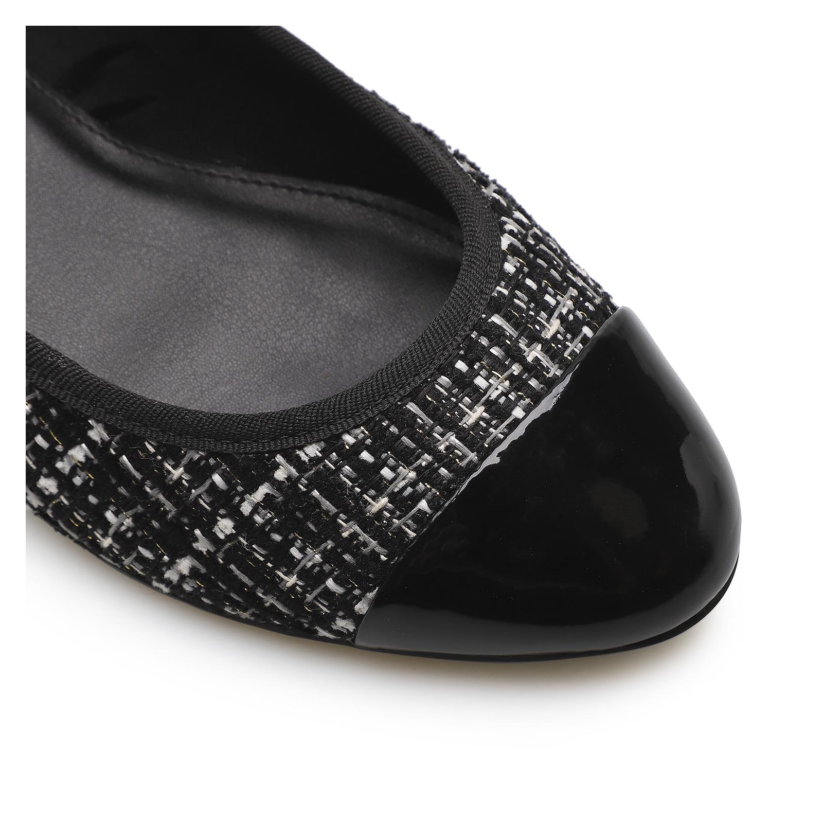 Scarpin Tweed Preto/Verniz Preto