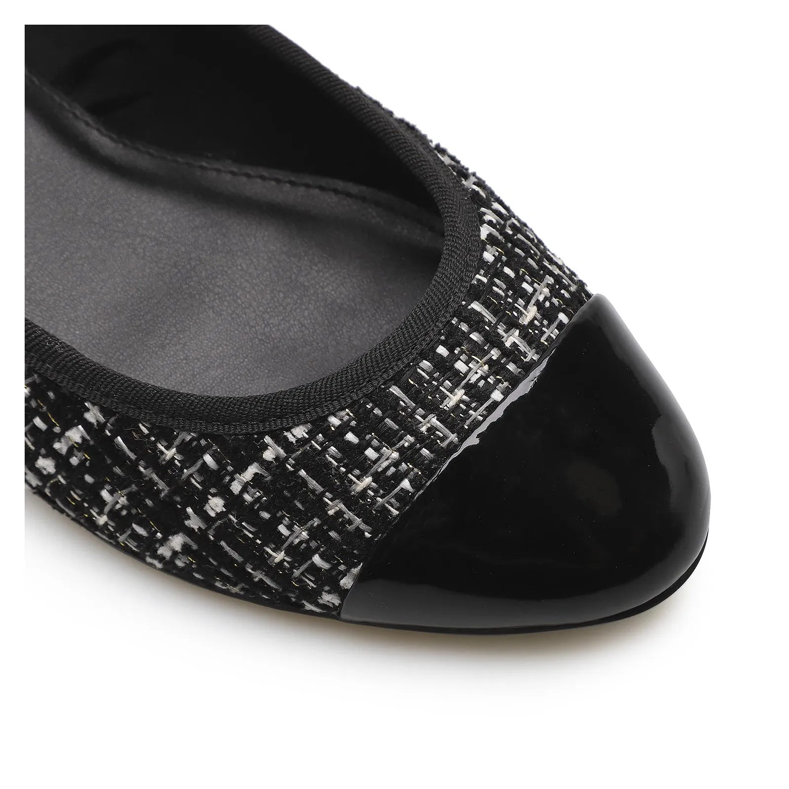 Scarpin Tweed Preto/Verniz Preto