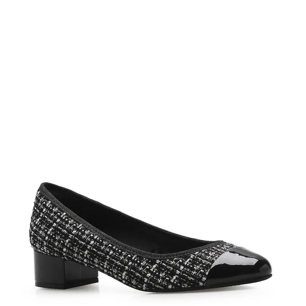 Scarpin Tweed Preto/Verniz Preto