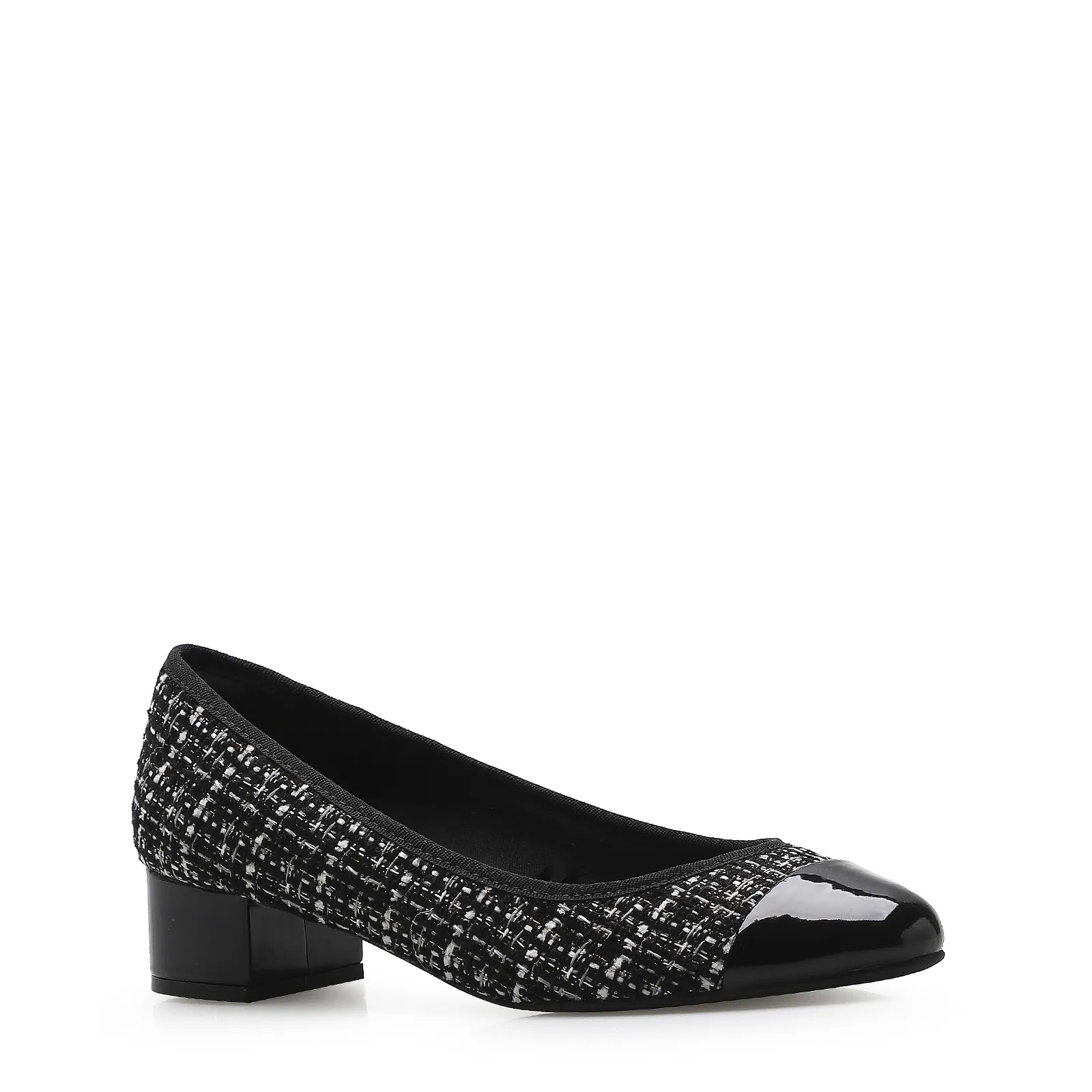 Scarpin Tweed Preto/Verniz Preto