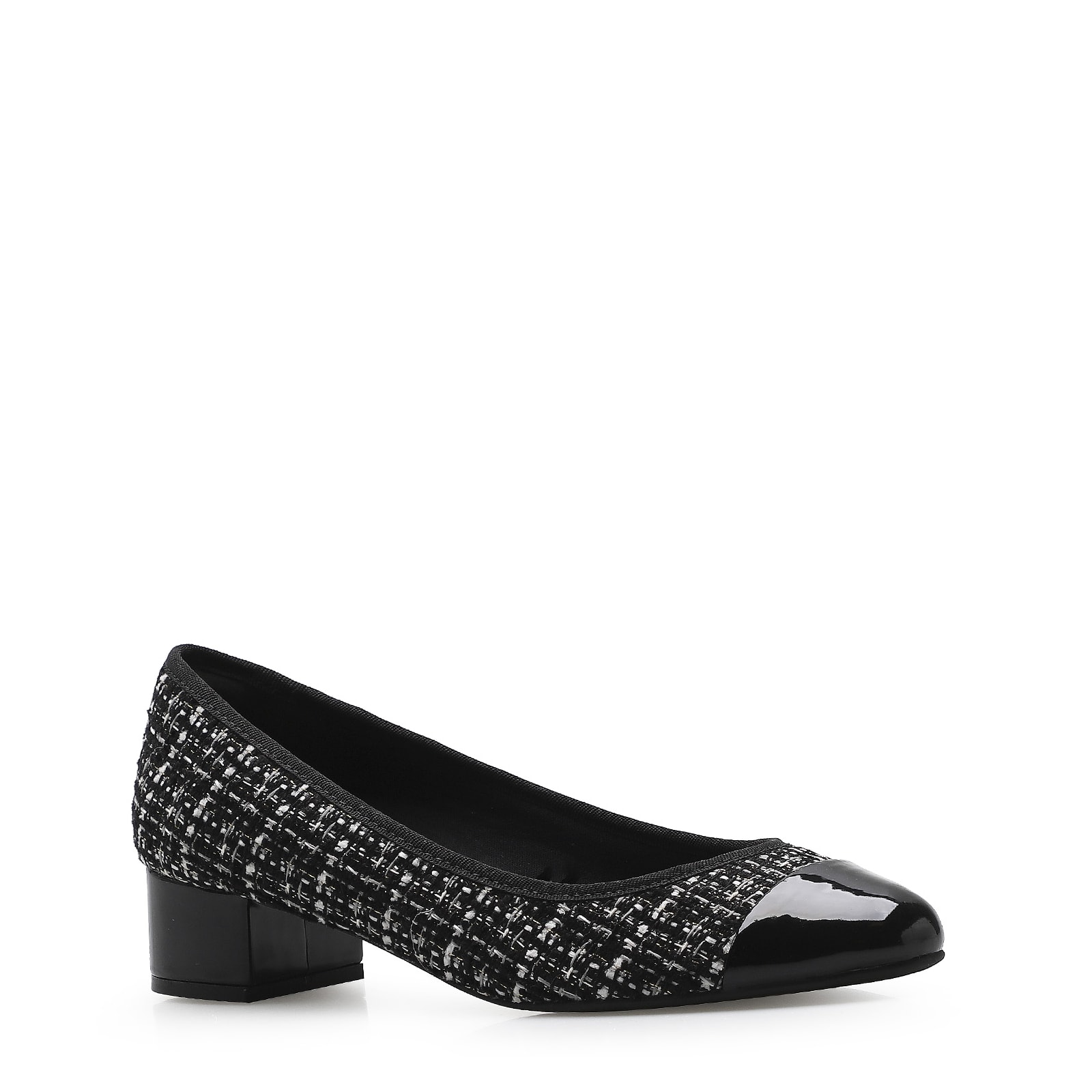 Scarpin Tweed Preto/Verniz Preto