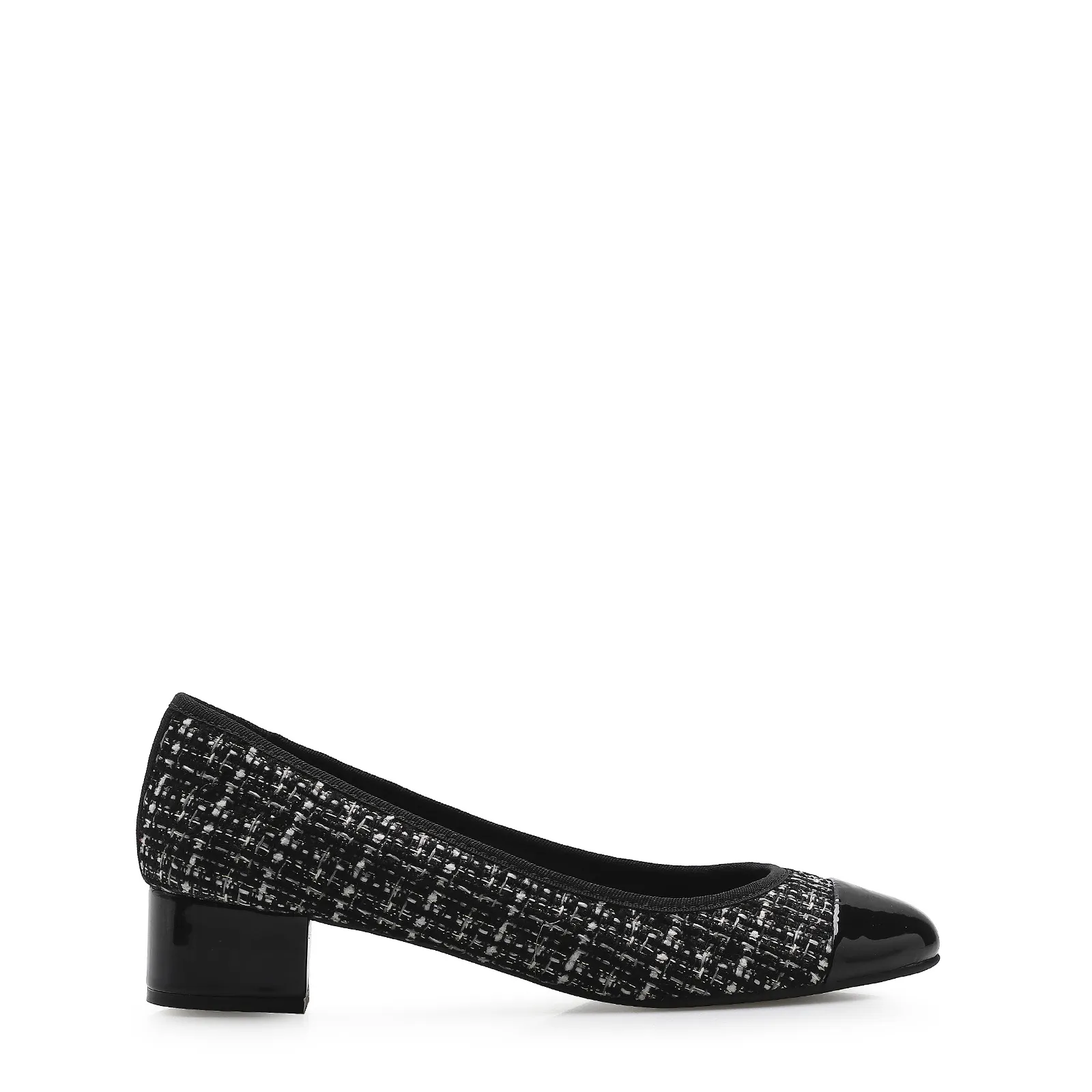 Scarpin Tweed Preto/Verniz Preto
