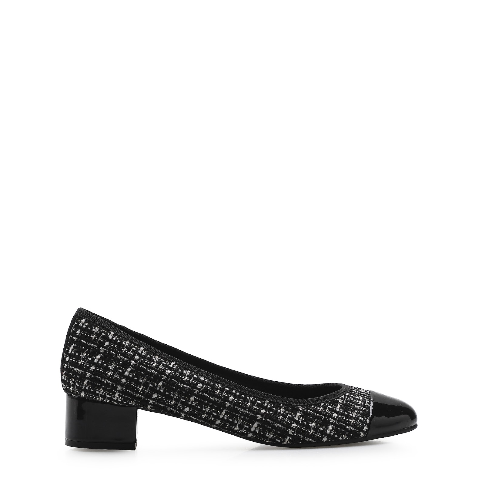Scarpin Tweed Preto/Verniz Preto