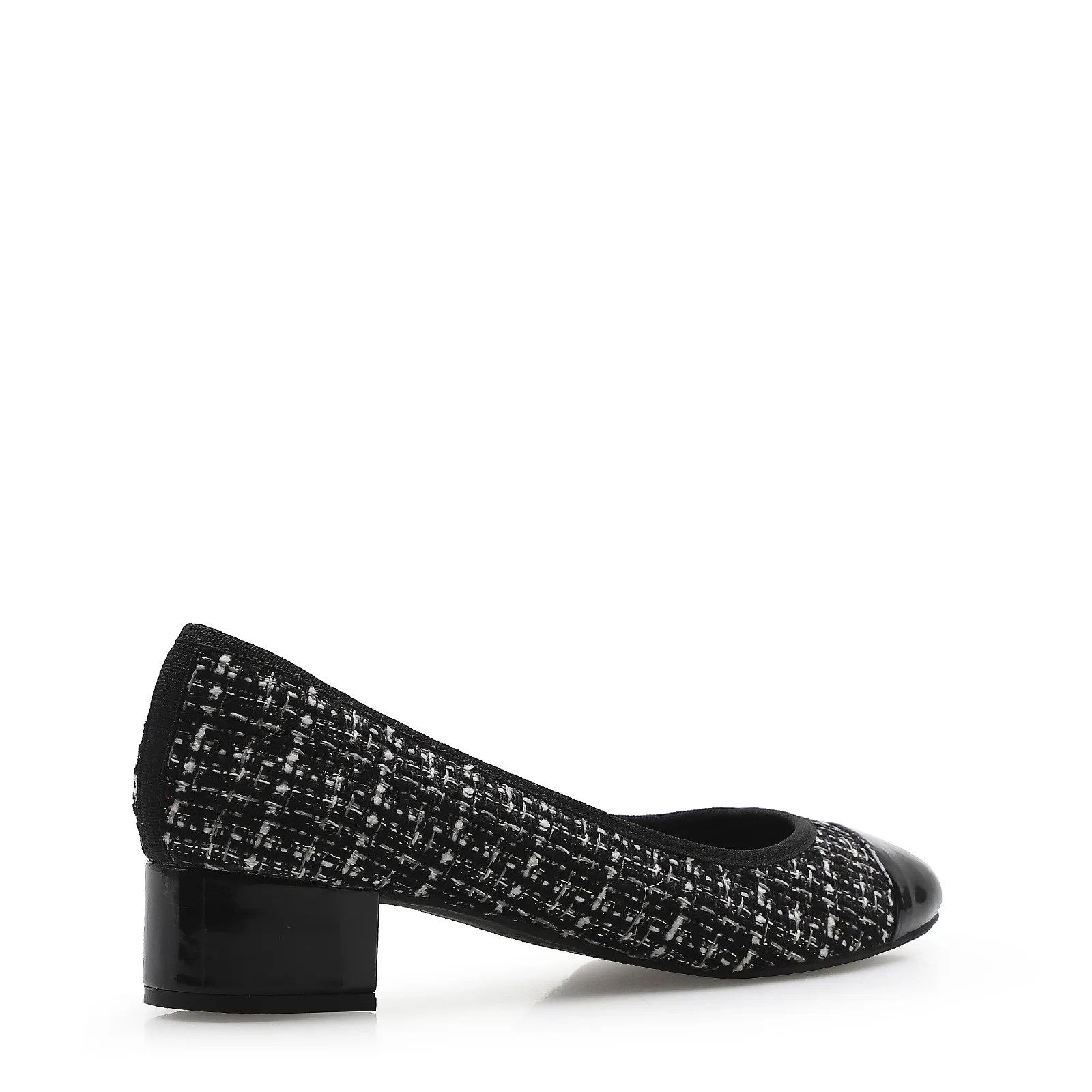 Scarpin Tweed Preto/Verniz Preto