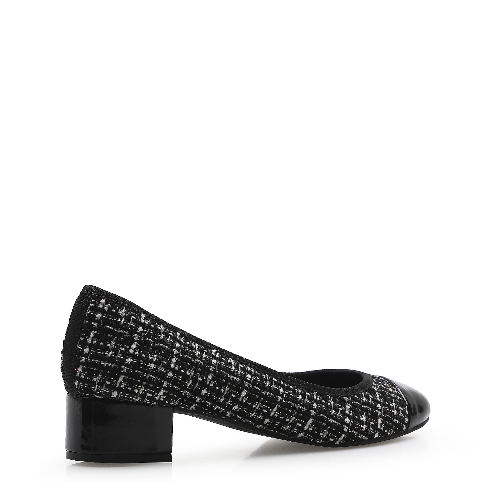 Scarpin Tweed Preto/Verniz Preto