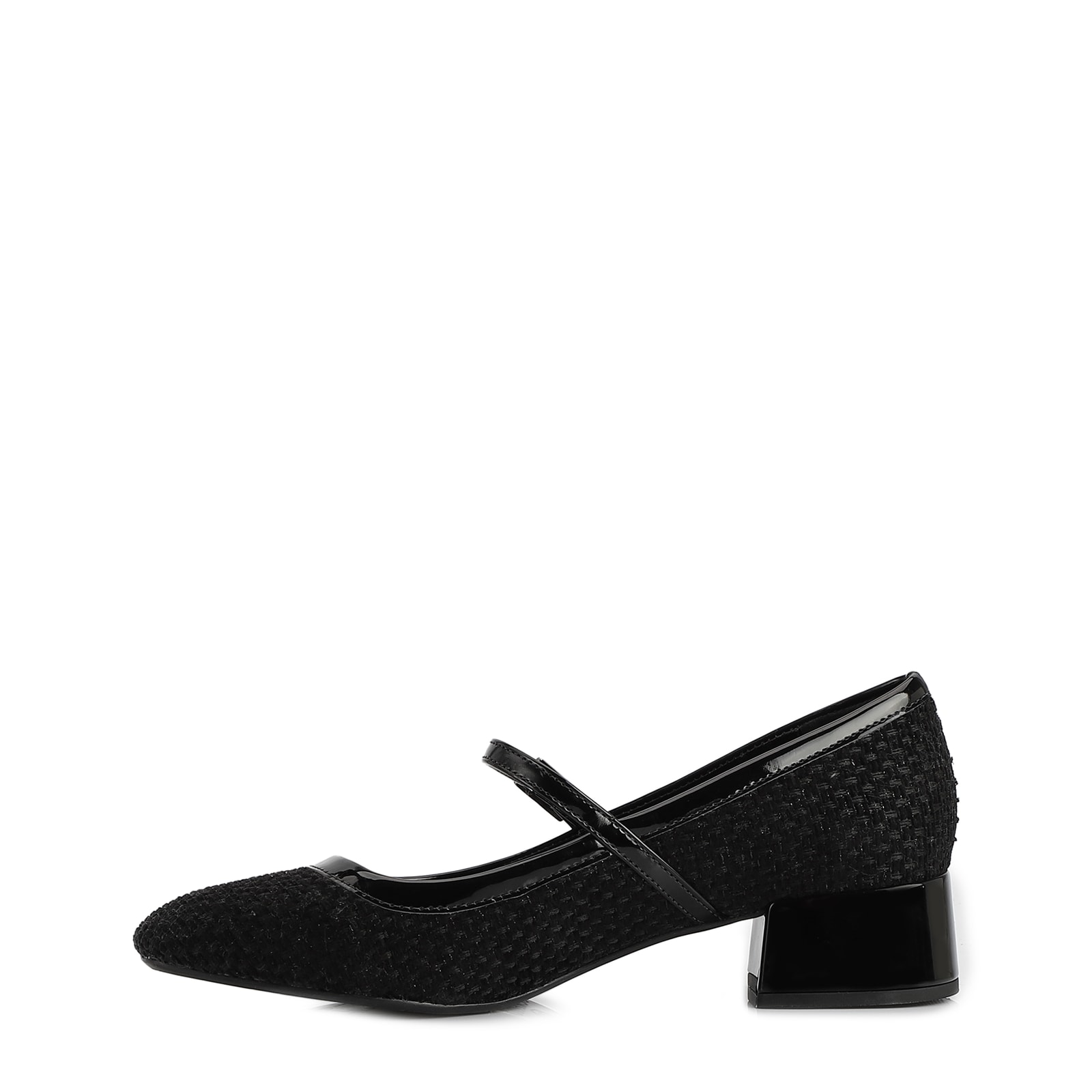 Scarpin Tweed Preto/Verniz Preto