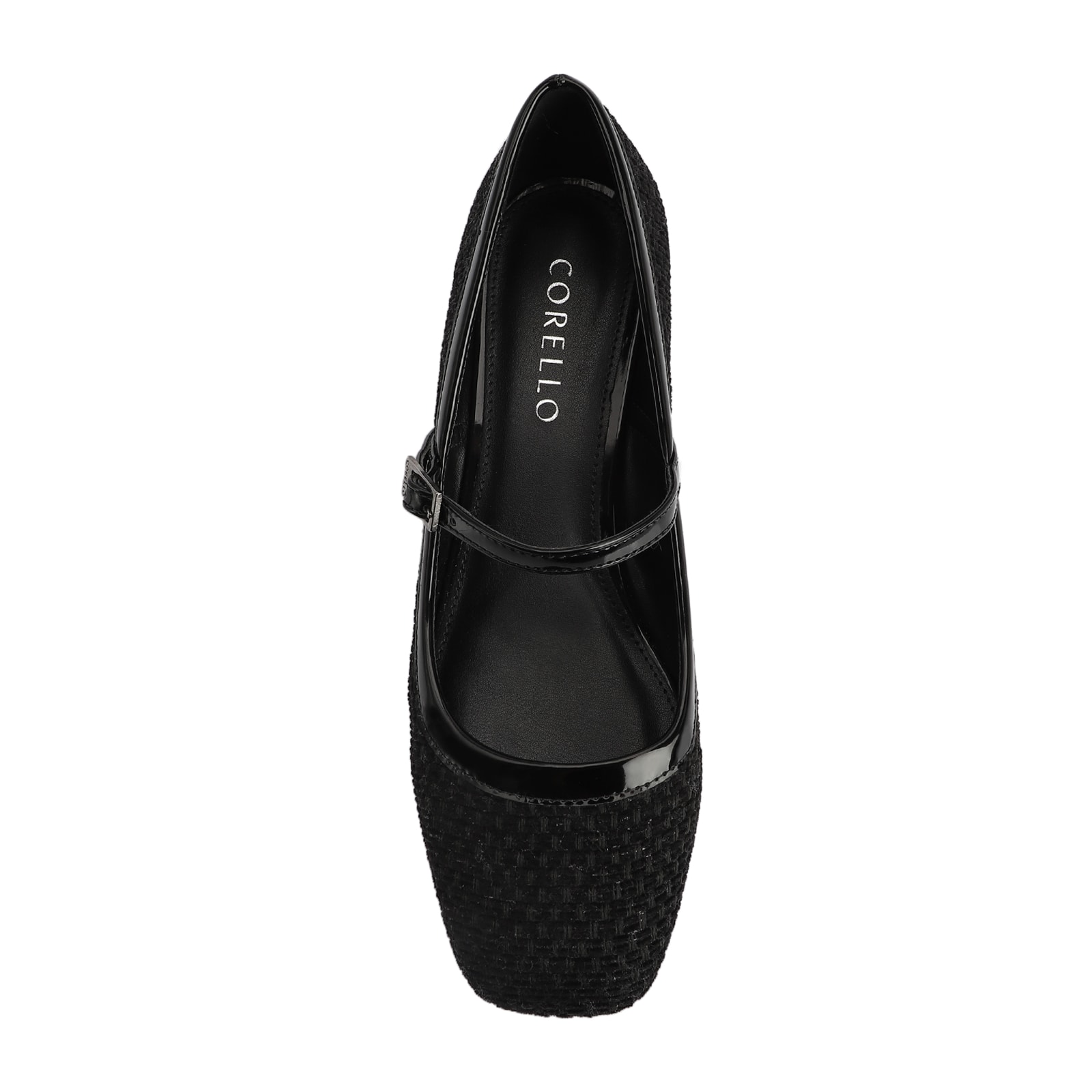 Scarpin Tweed Preto/Verniz Preto