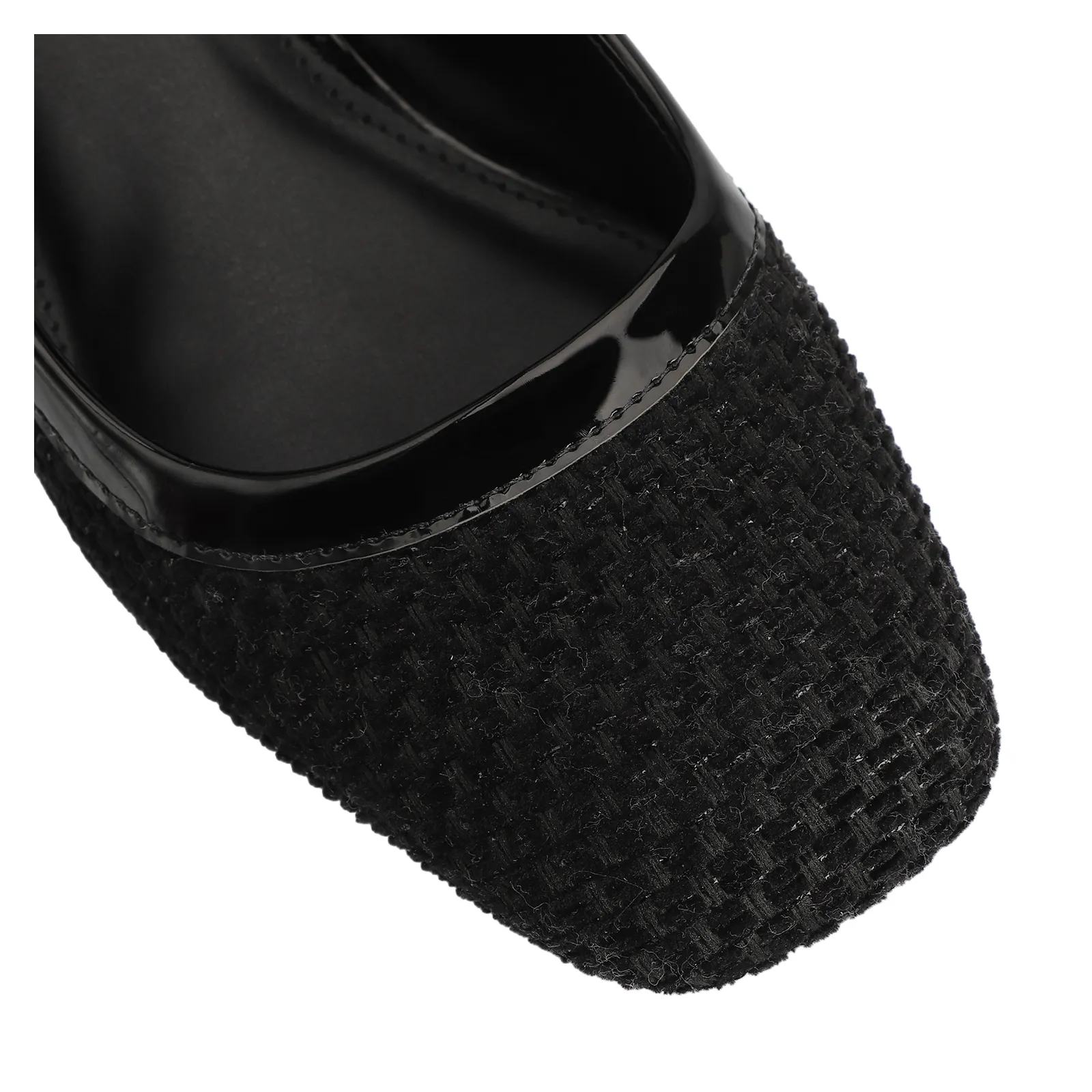 Scarpin Tweed Preto/Verniz Preto