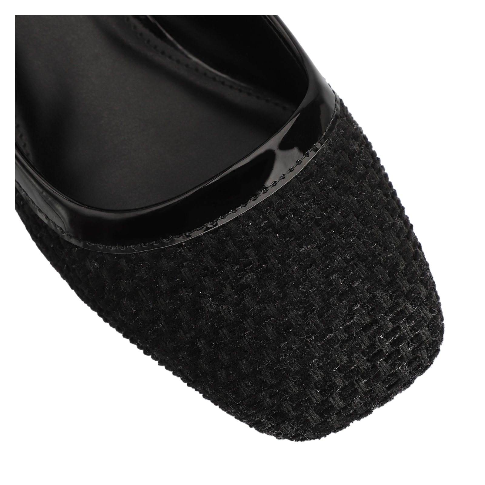 Scarpin Tweed Preto/Verniz Preto