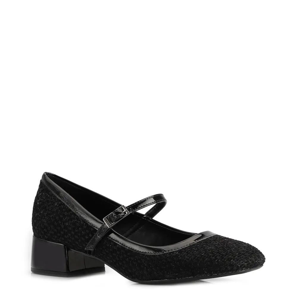 Scarpin Tweed Preto/Verniz Preto