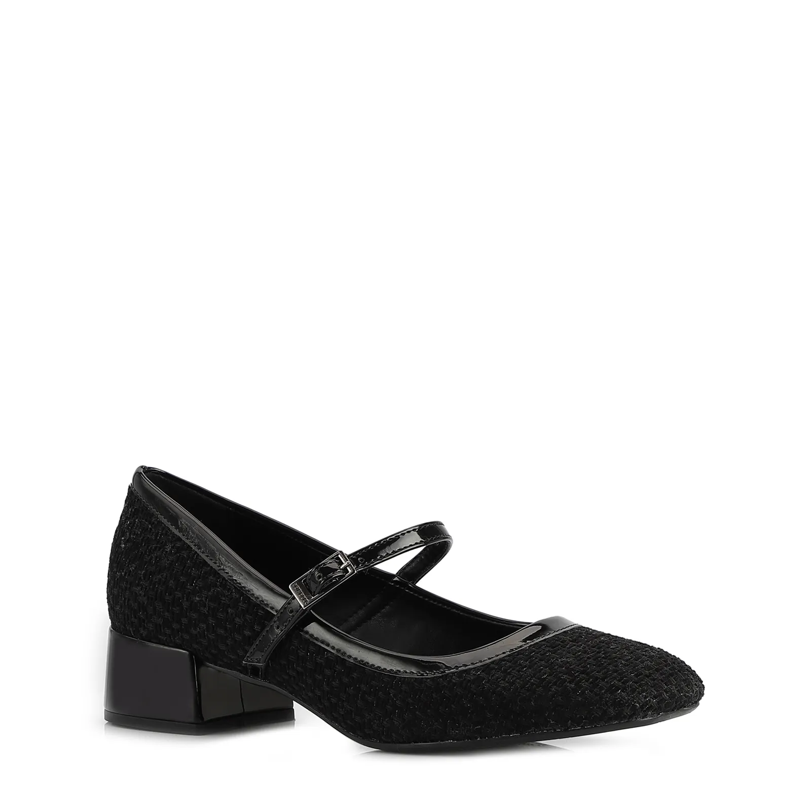 Scarpin Tweed Preto/Verniz Preto
