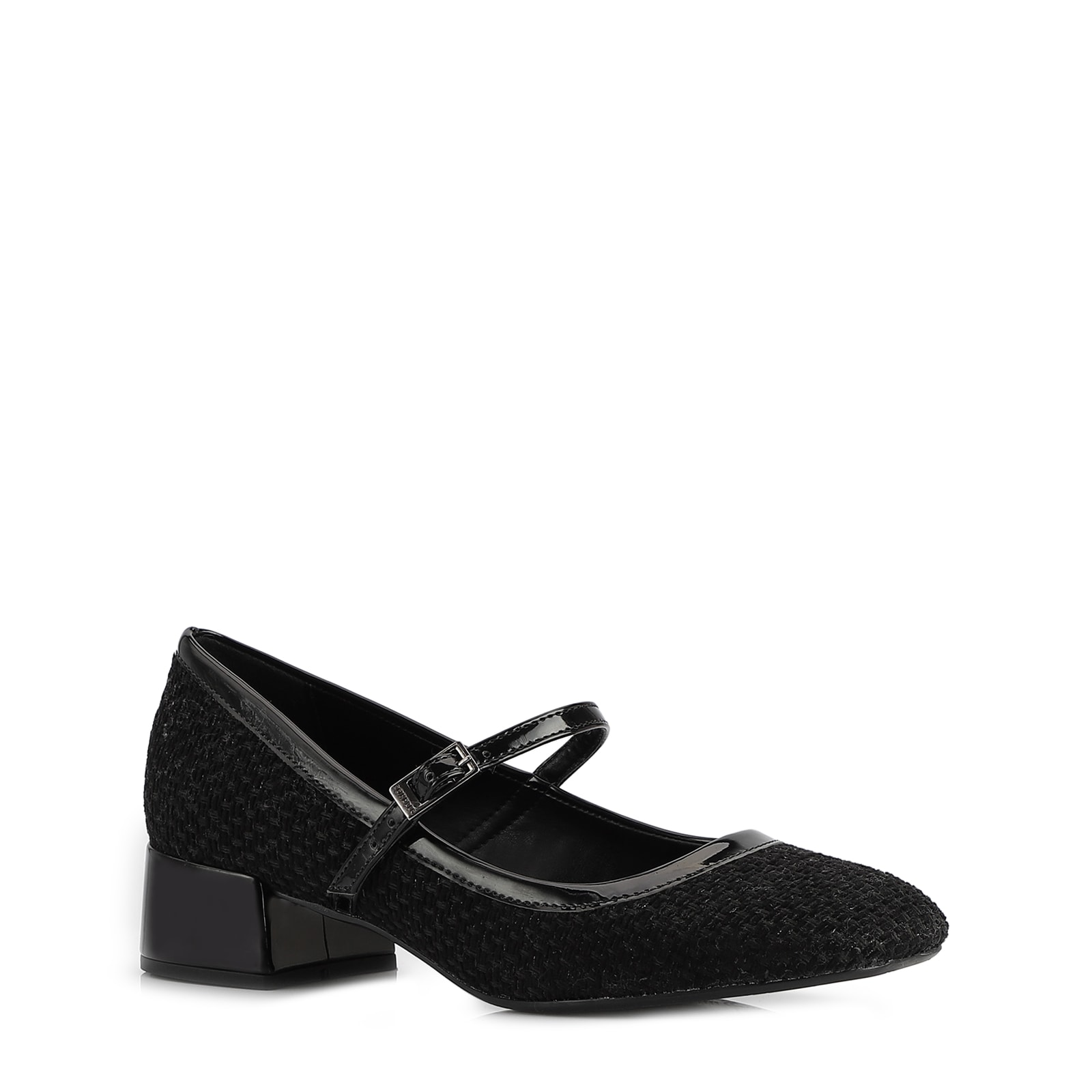 Scarpin Tweed Preto/Verniz Preto