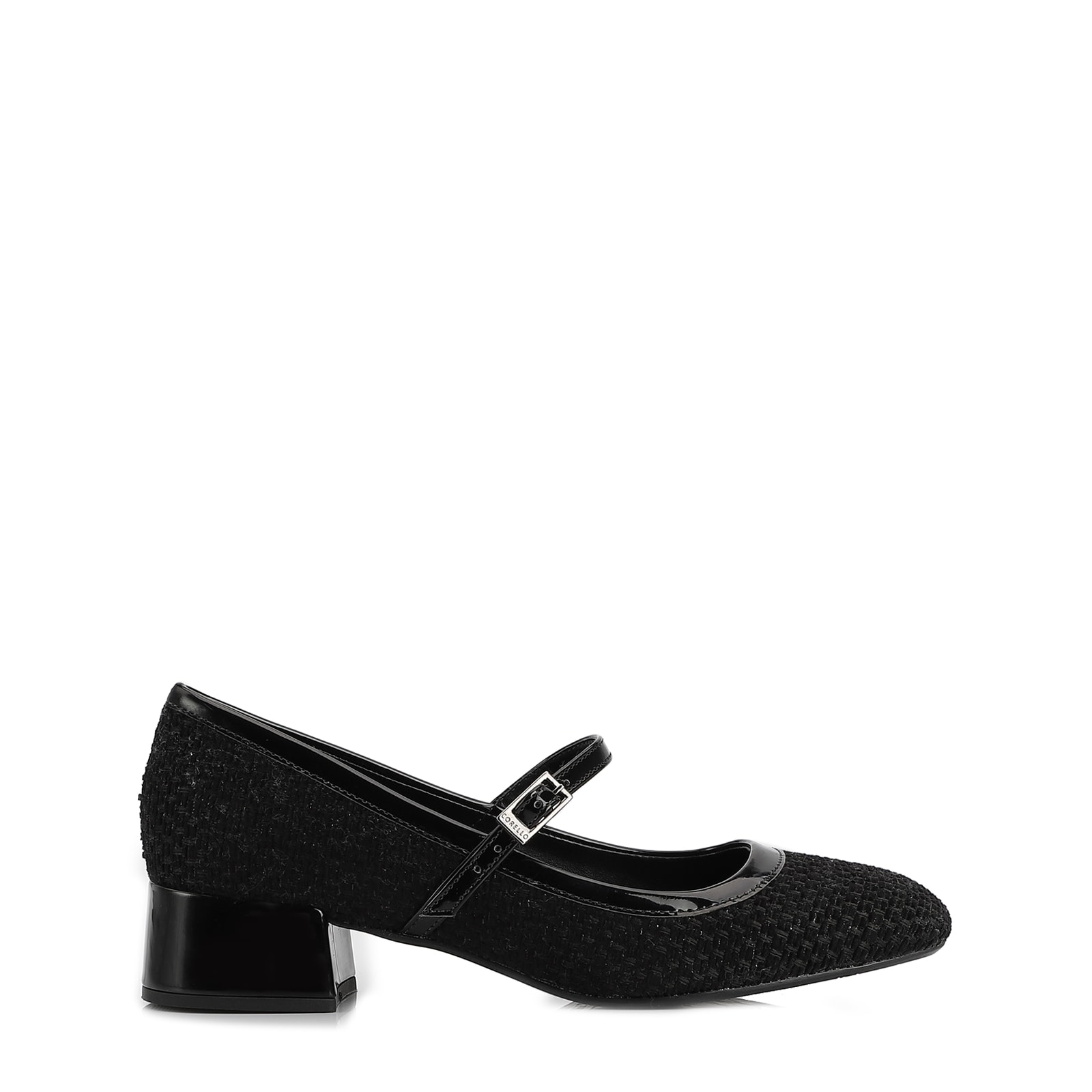 Scarpin Tweed Preto/Verniz Preto