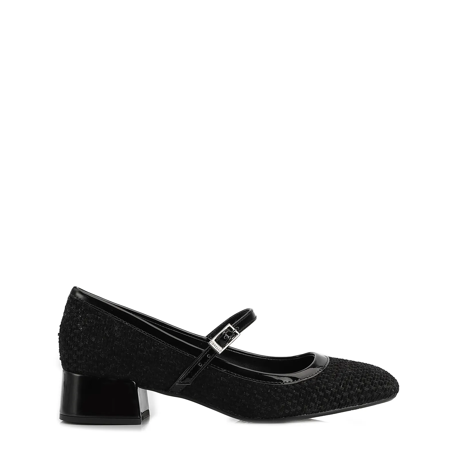 Scarpin Tweed Preto/Verniz Preto