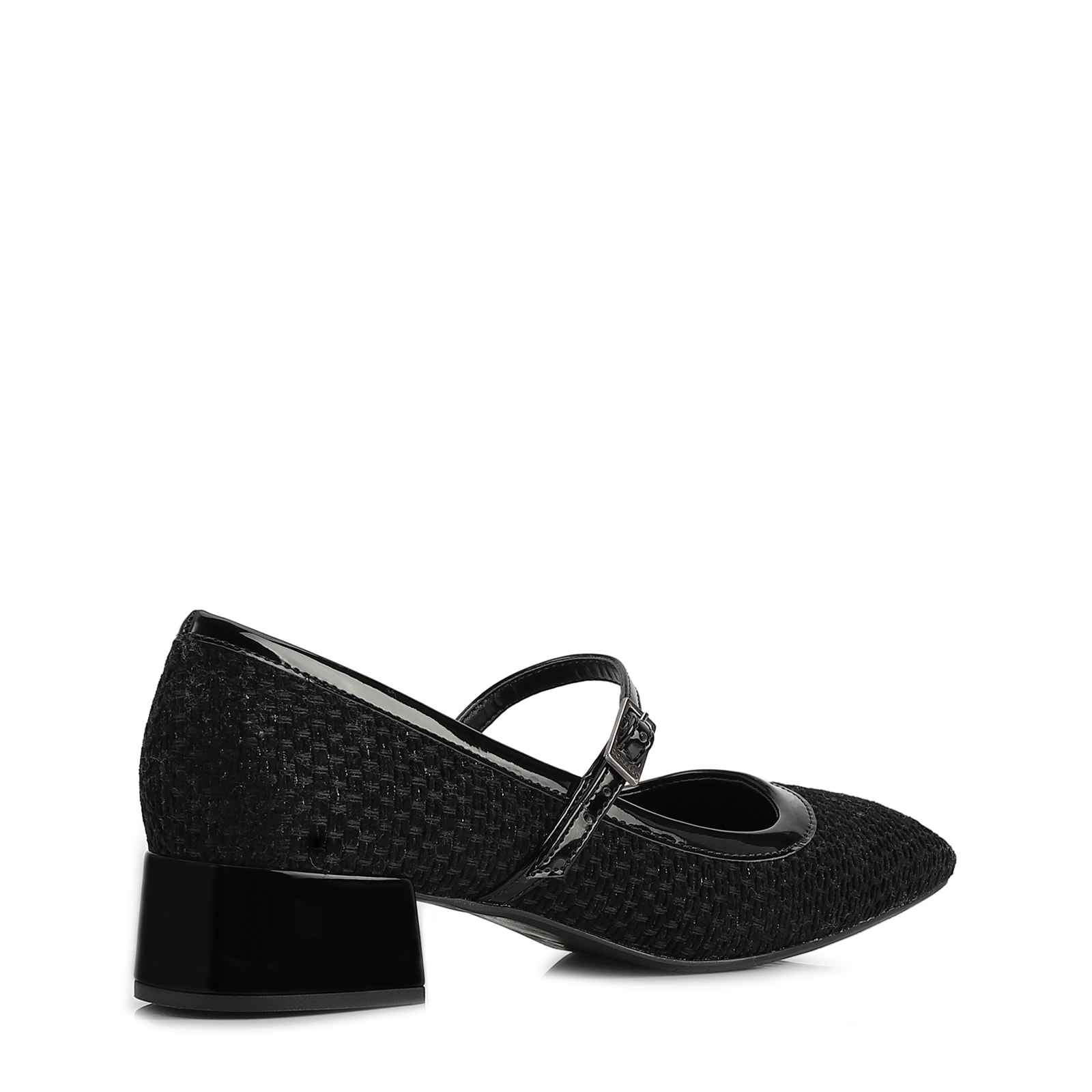 Scarpin Tweed Preto/Verniz Preto