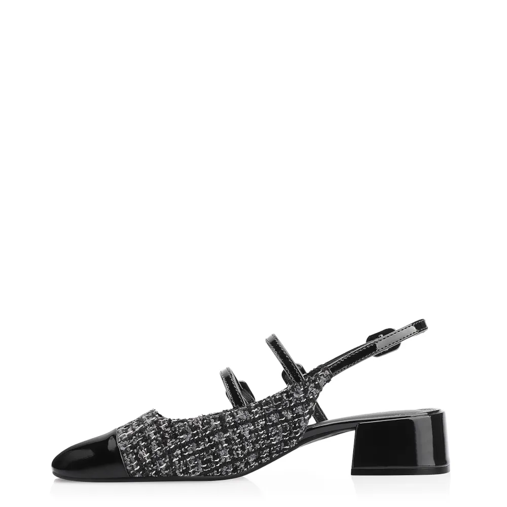 Scarpin Tweed Preto/Verniz Preto - imagem 4