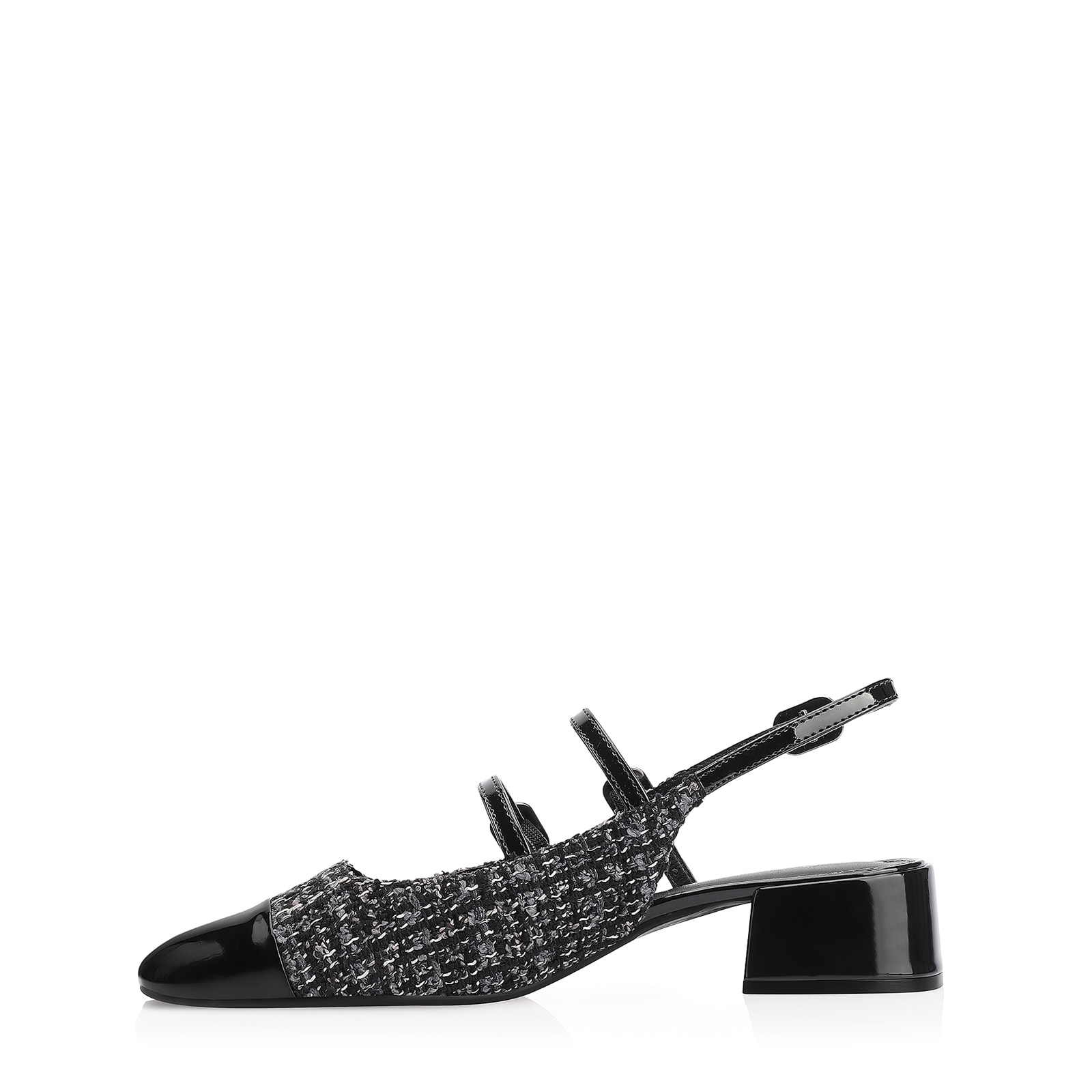Scarpin Tweed Preto/Verniz Preto