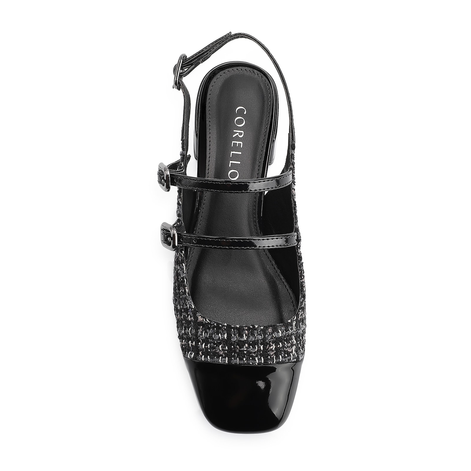Scarpin Tweed Preto/Verniz Preto