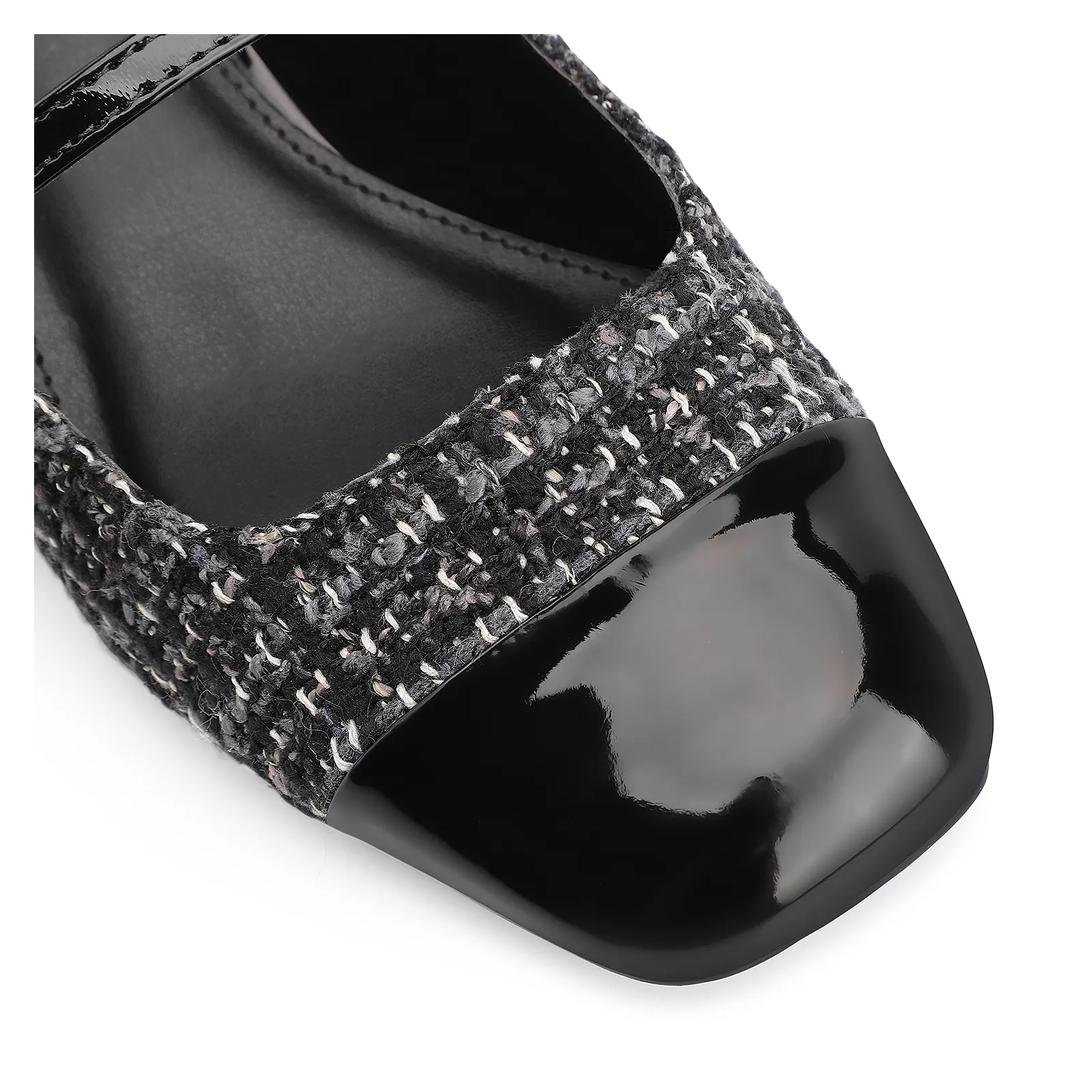 Scarpin Tweed Preto/Verniz Preto