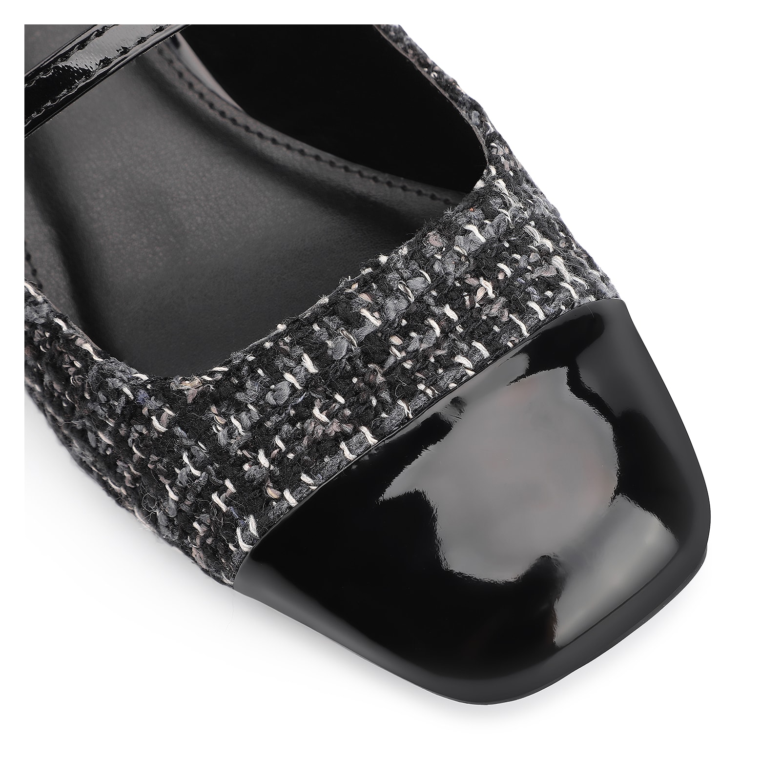 Scarpin Tweed Preto/Verniz Preto