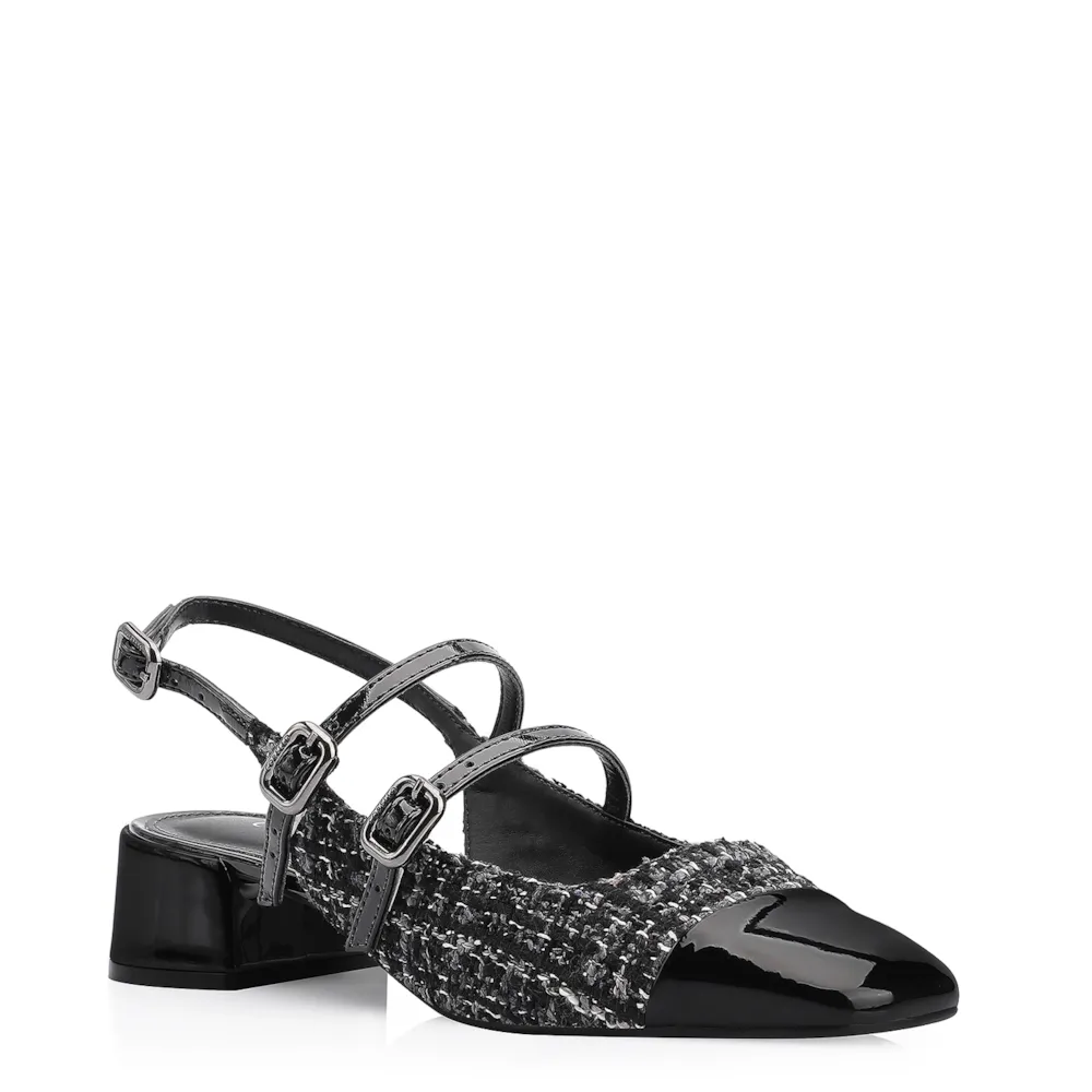 Scarpin Tweed Preto/Verniz Preto