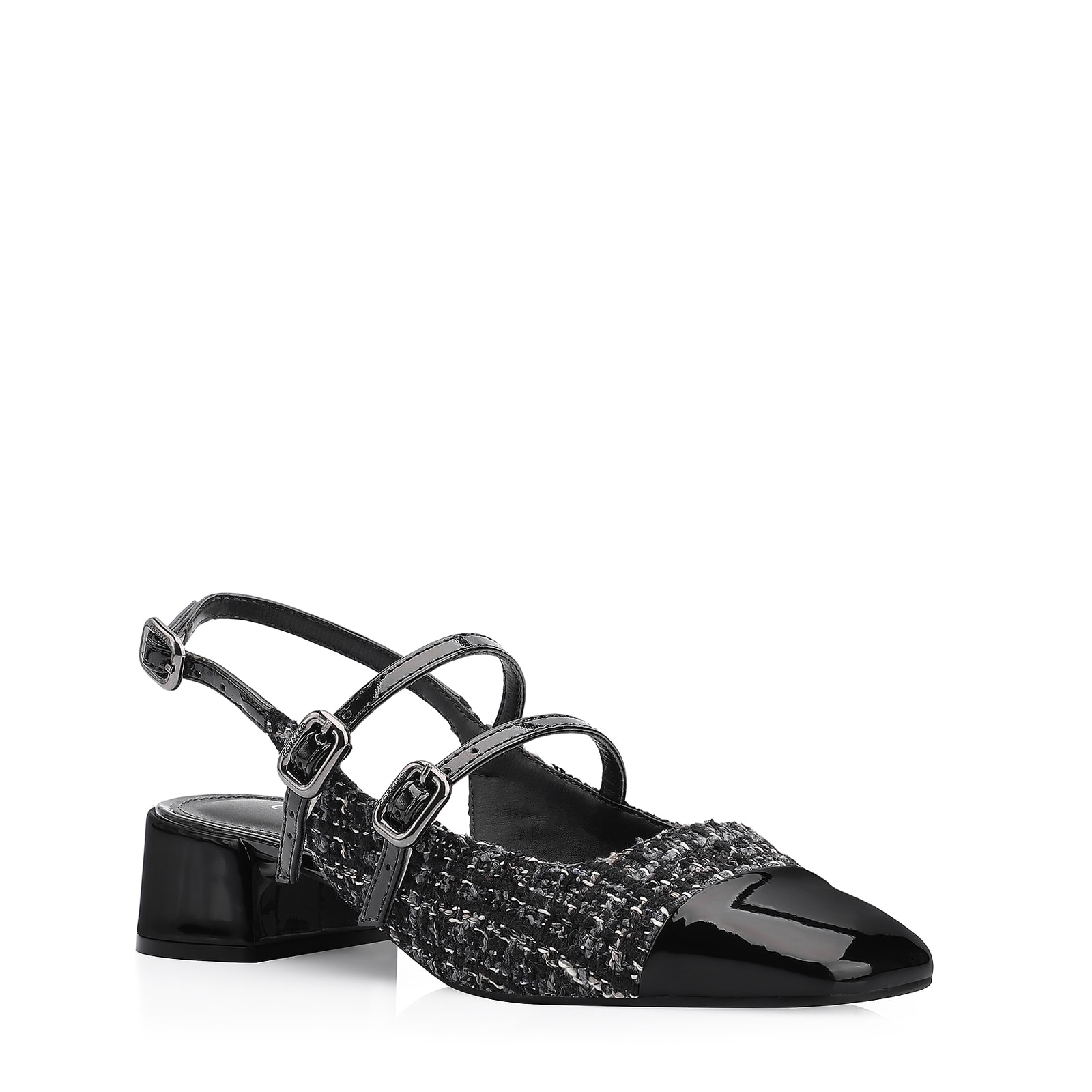Scarpin Tweed Preto/Verniz Preto
