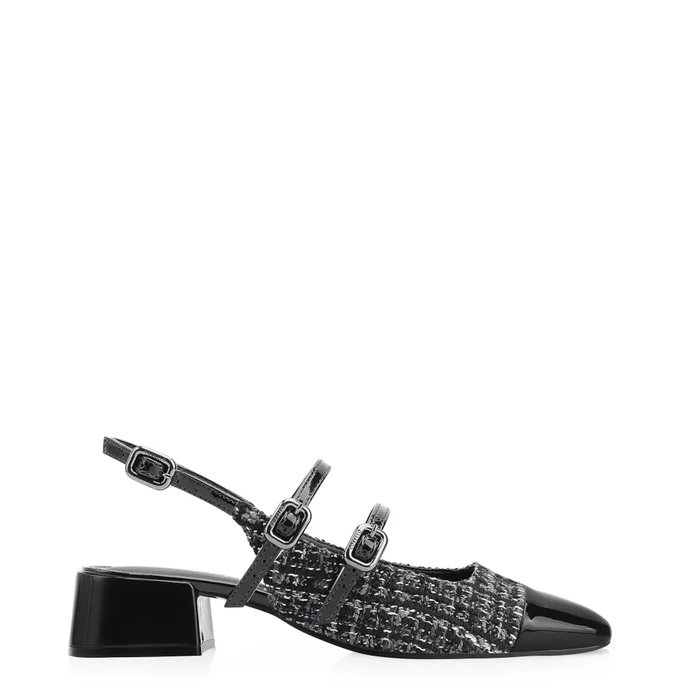 Scarpin Tweed Preto/Verniz Preto - imagem 2