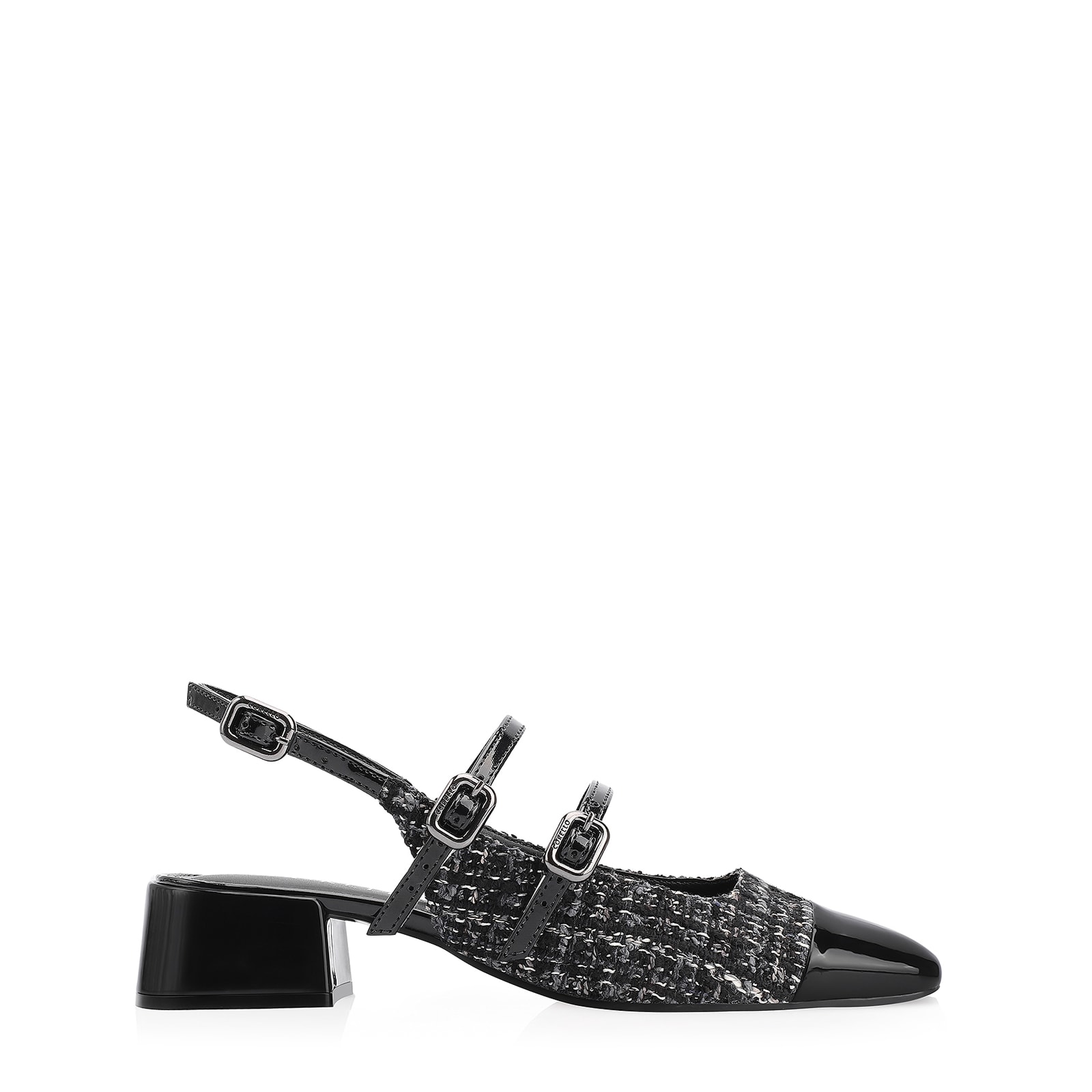 Scarpin Tweed Preto/Verniz Preto