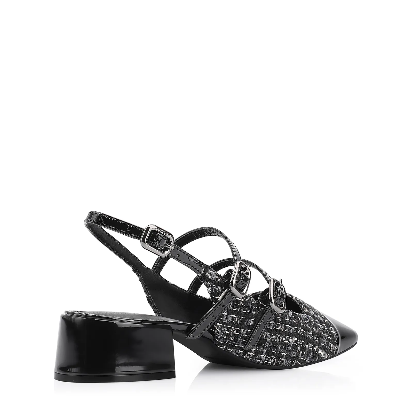 Scarpin Tweed Preto/Verniz Preto